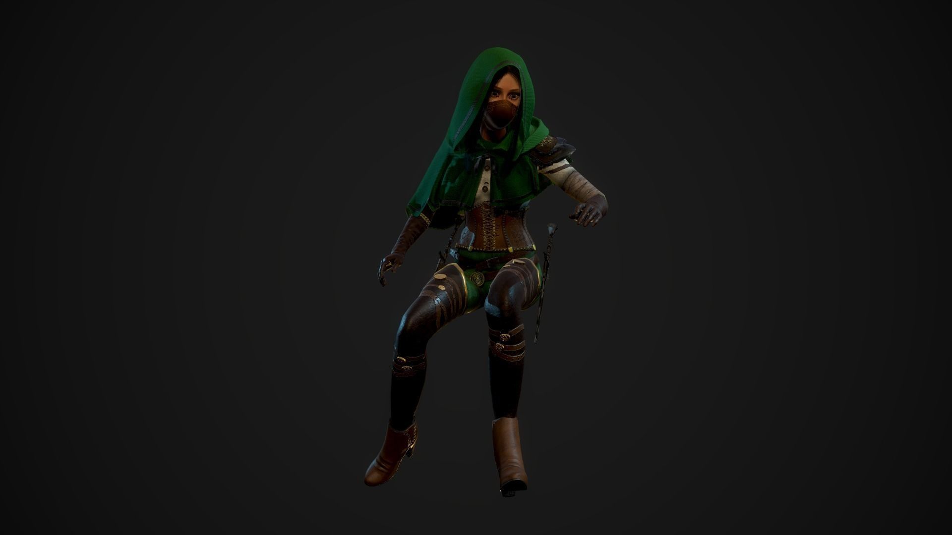 Girl Assassin - Game Ready Character Low-poly 3D model_26