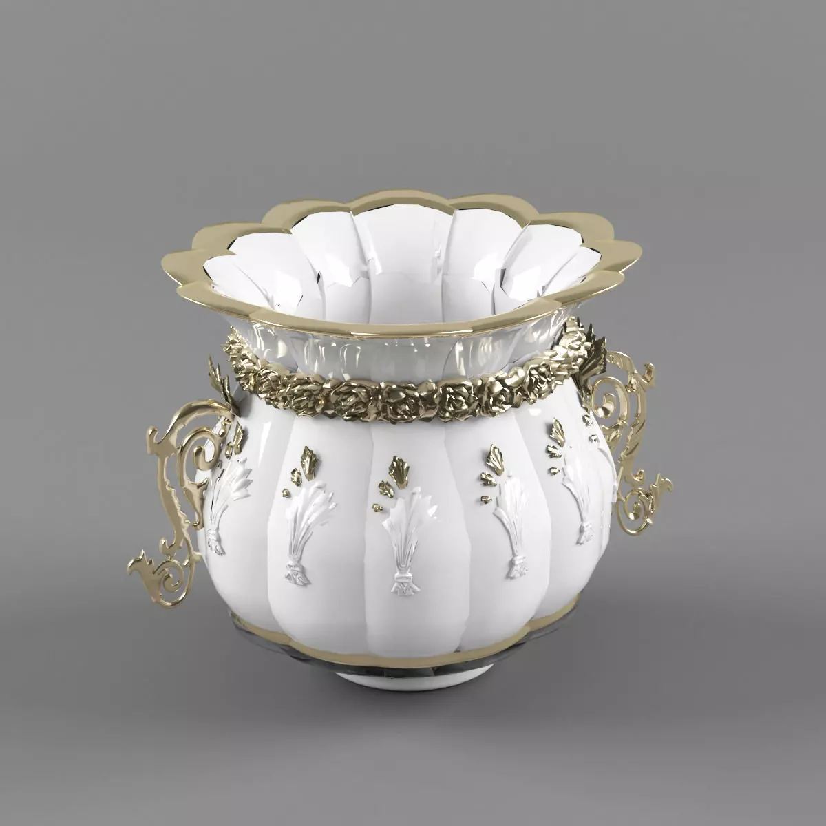 Classic Vase whit Golden Roses 3D model_0