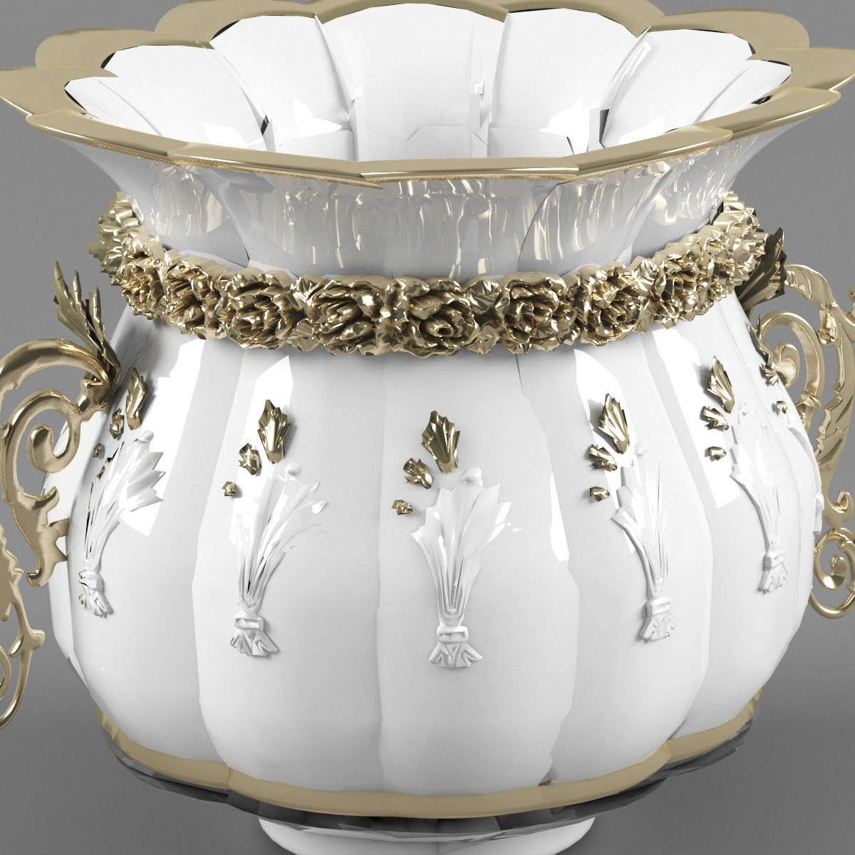 Classic Vase whit Golden Roses 3D model_1
