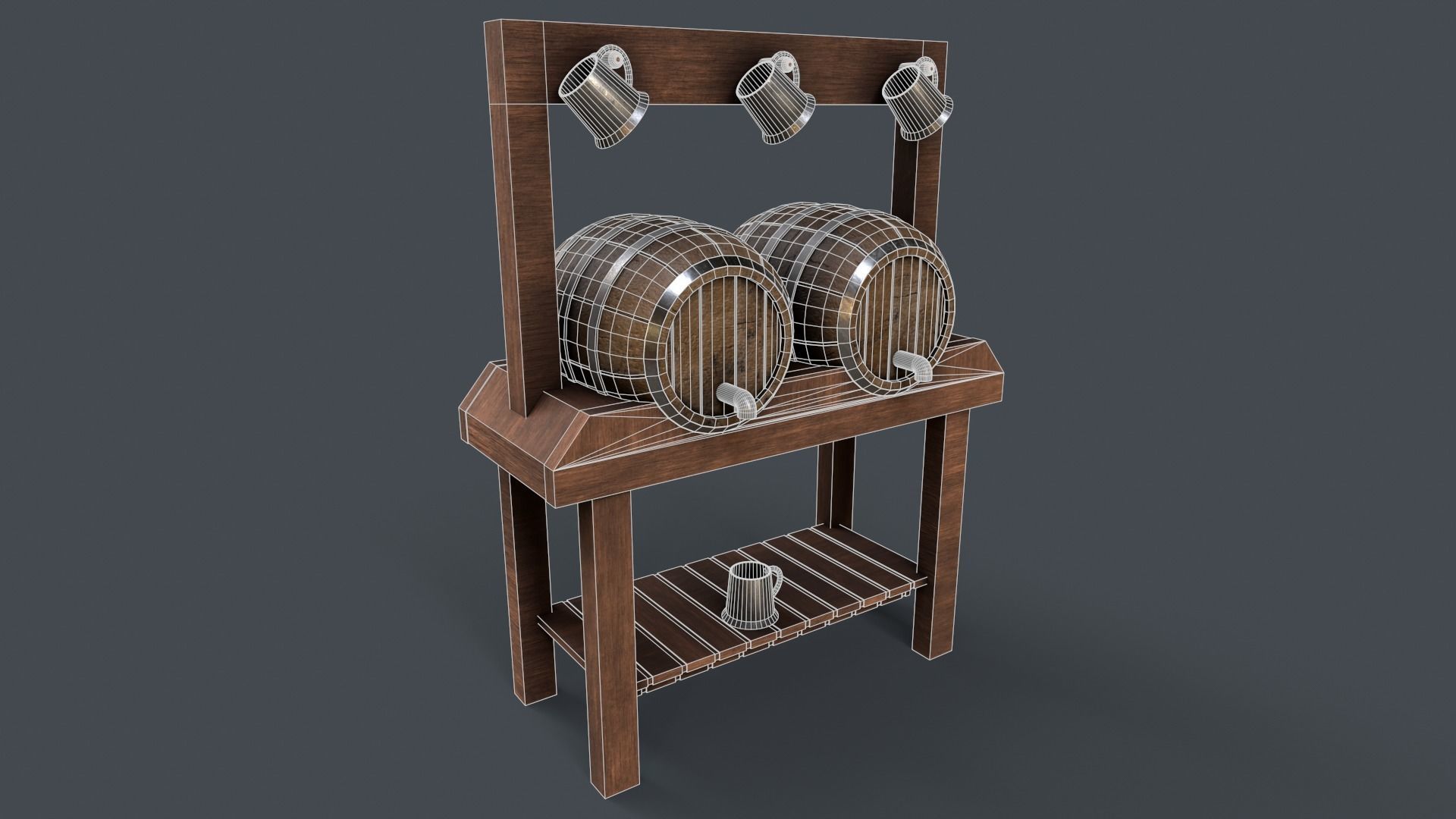 Medieval Wine Barrel Dirty Low-poly 3D model_13
