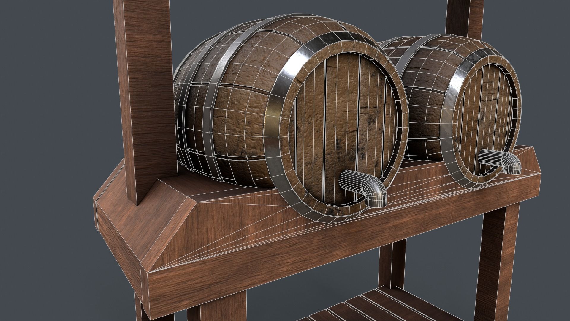 Medieval Wine Barrel Dirty Low-poly 3D model_14
