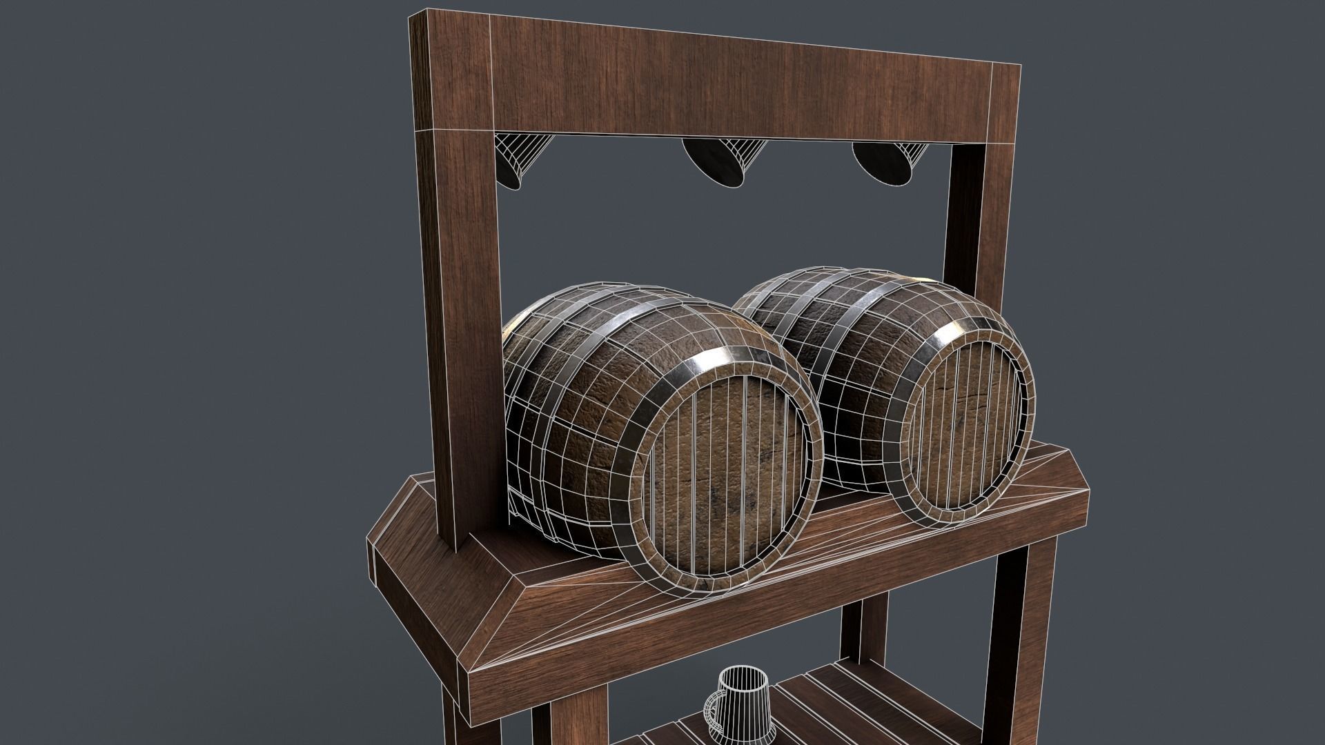 Medieval Wine Barrel Dirty Low-poly 3D model_16