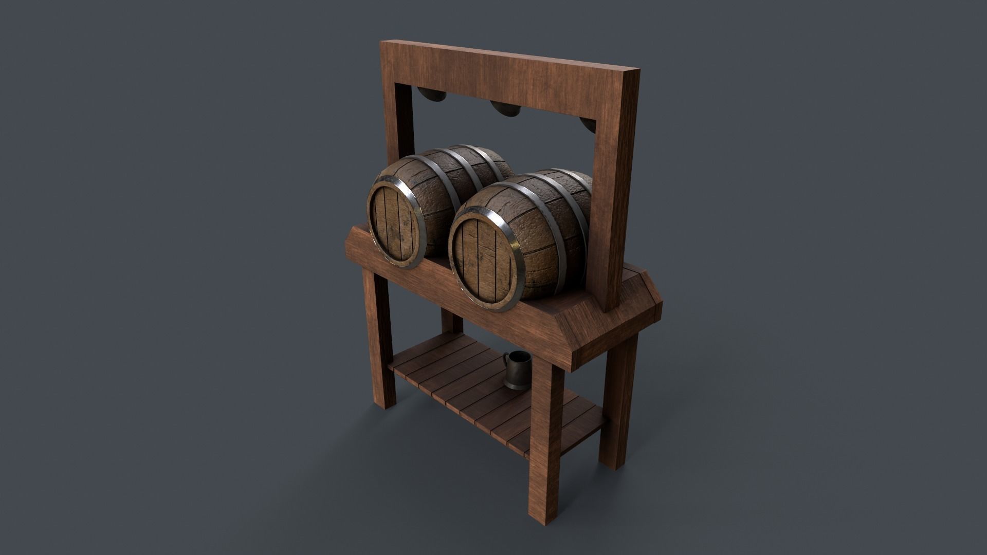 Medieval Wine Barrel Dirty Low-poly 3D model_3