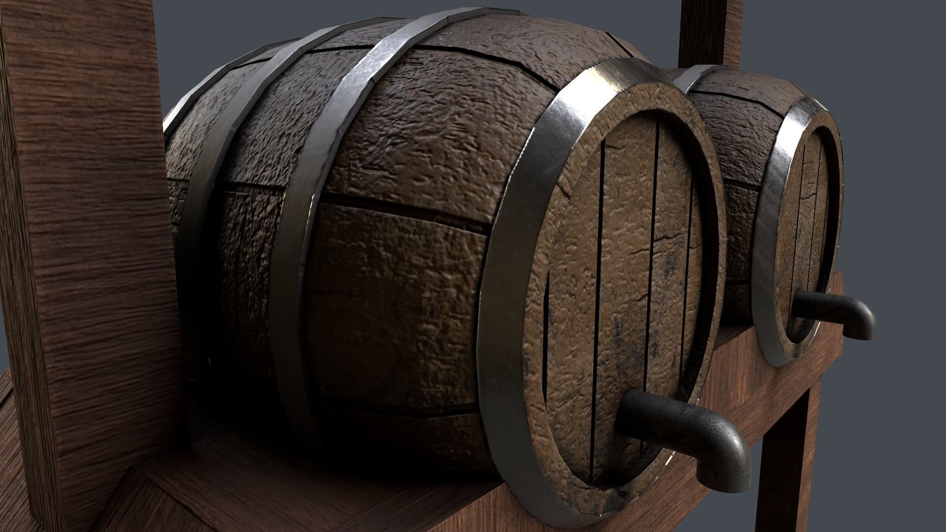 Medieval Wine Barrel Dirty Low-poly 3D model_10