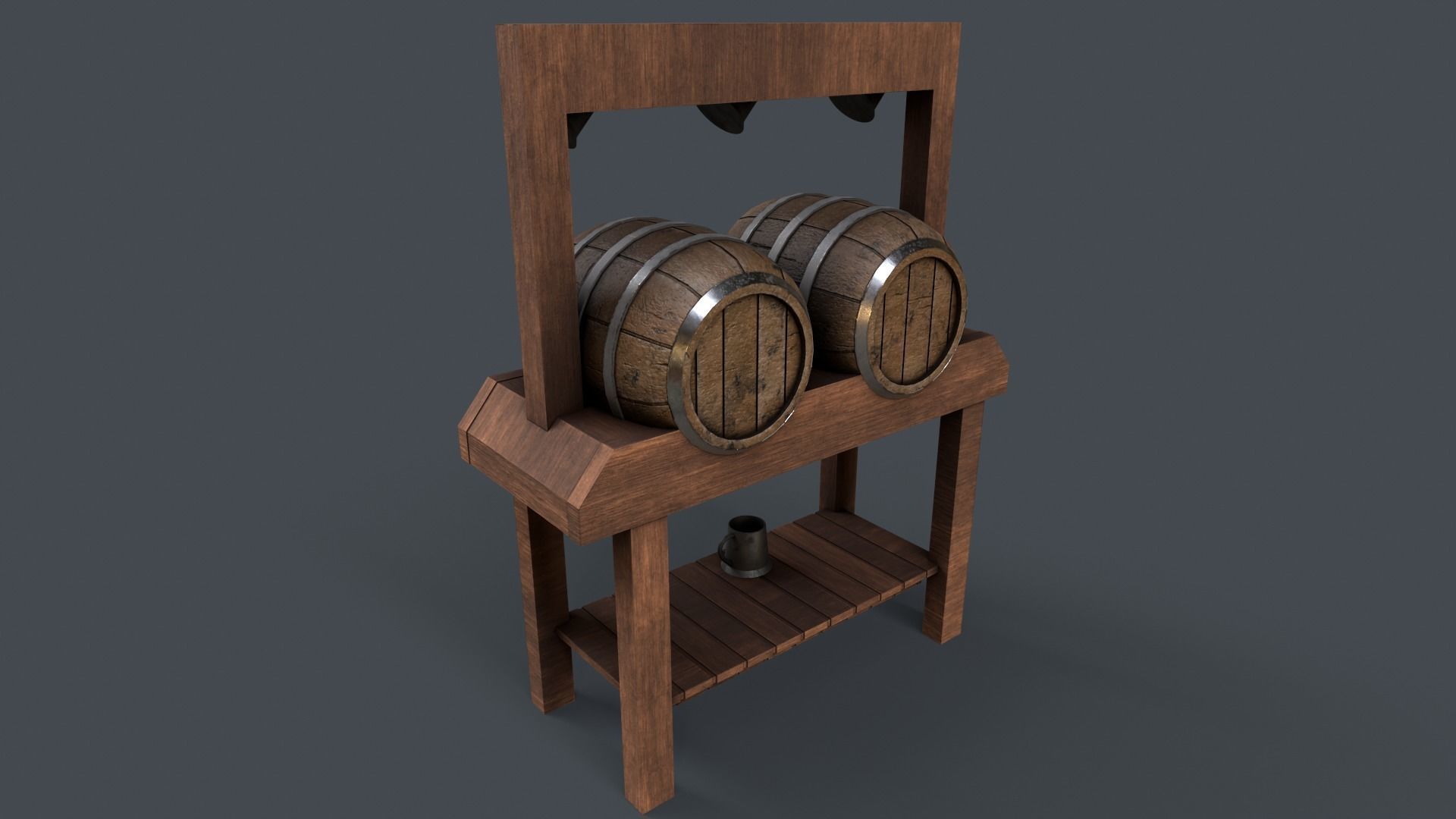 Medieval Wine Barrel Dirty Low-poly 3D model_4