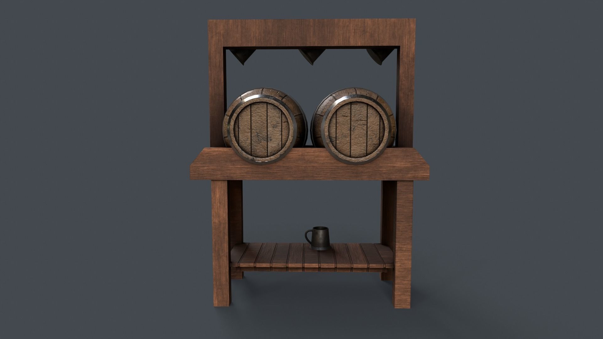 Medieval Wine Barrel Dirty Low-poly 3D model_5