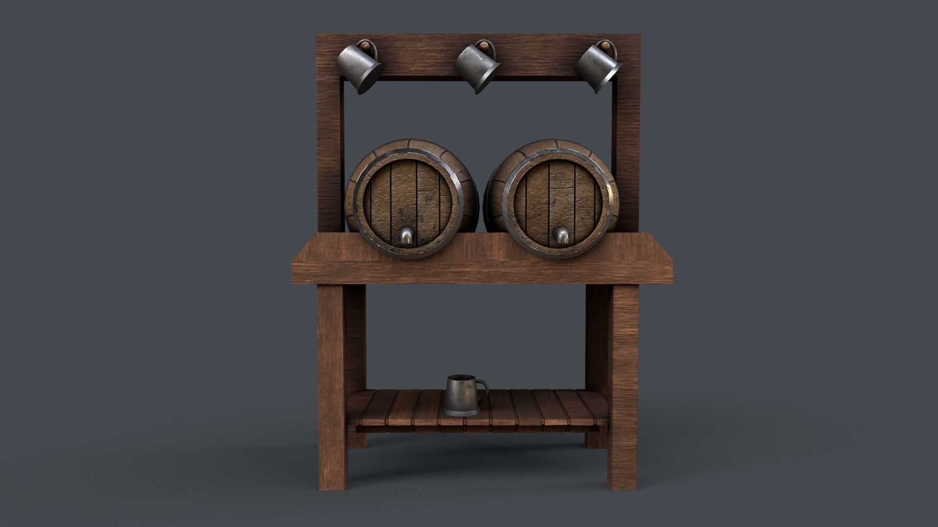 Medieval Wine Barrel Dirty Low-poly 3D model_2