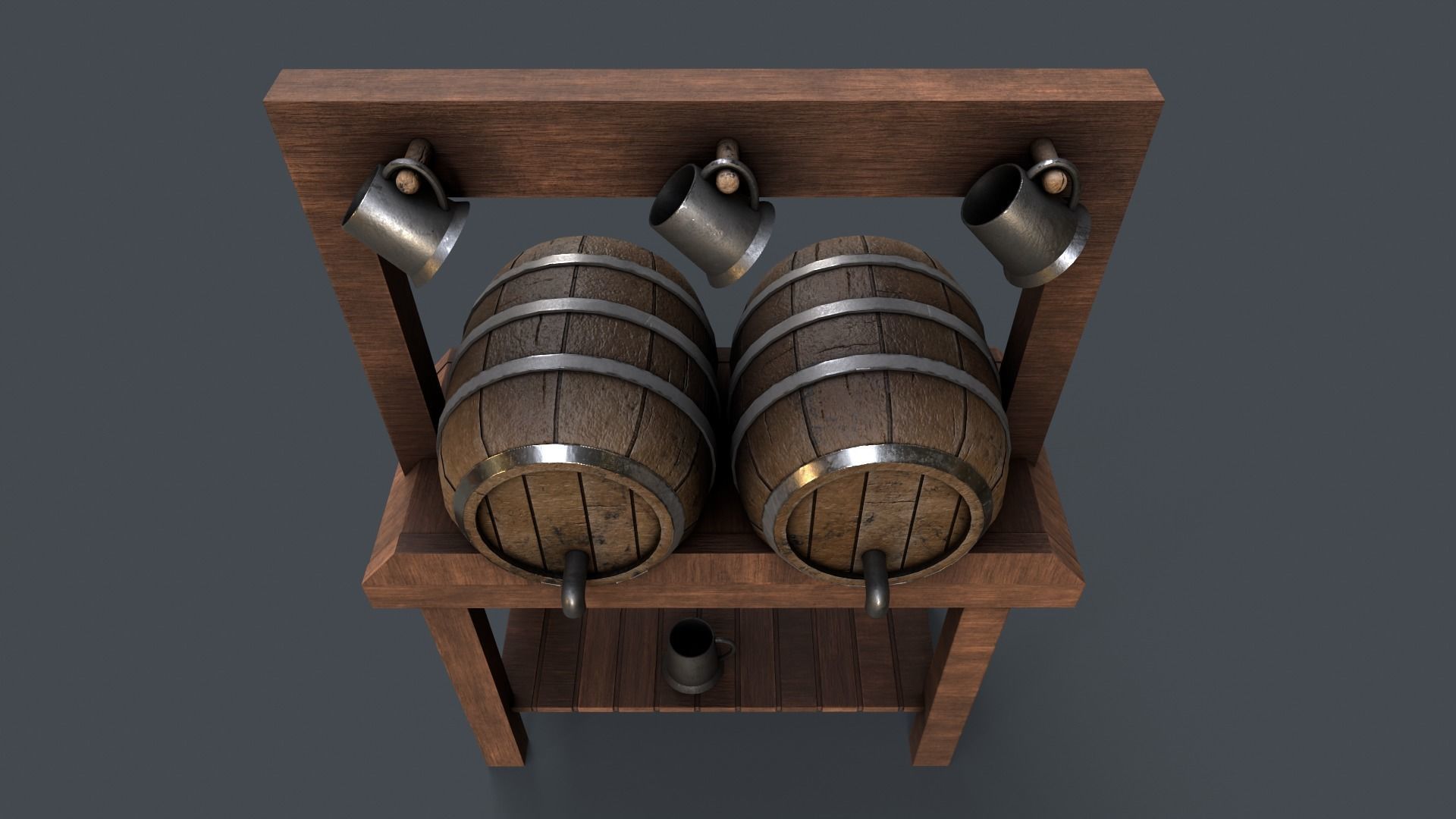 Medieval Wine Barrel Dirty Low-poly 3D model_12