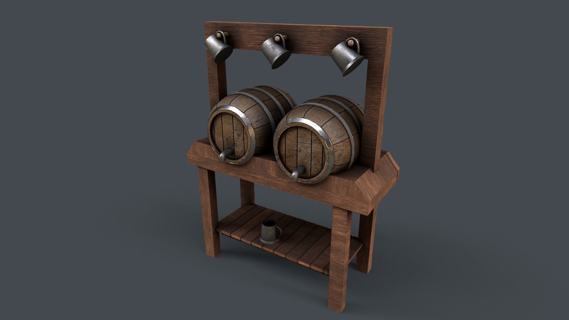 Medieval Wine Barrel Dirty Low-poly 3D model_1