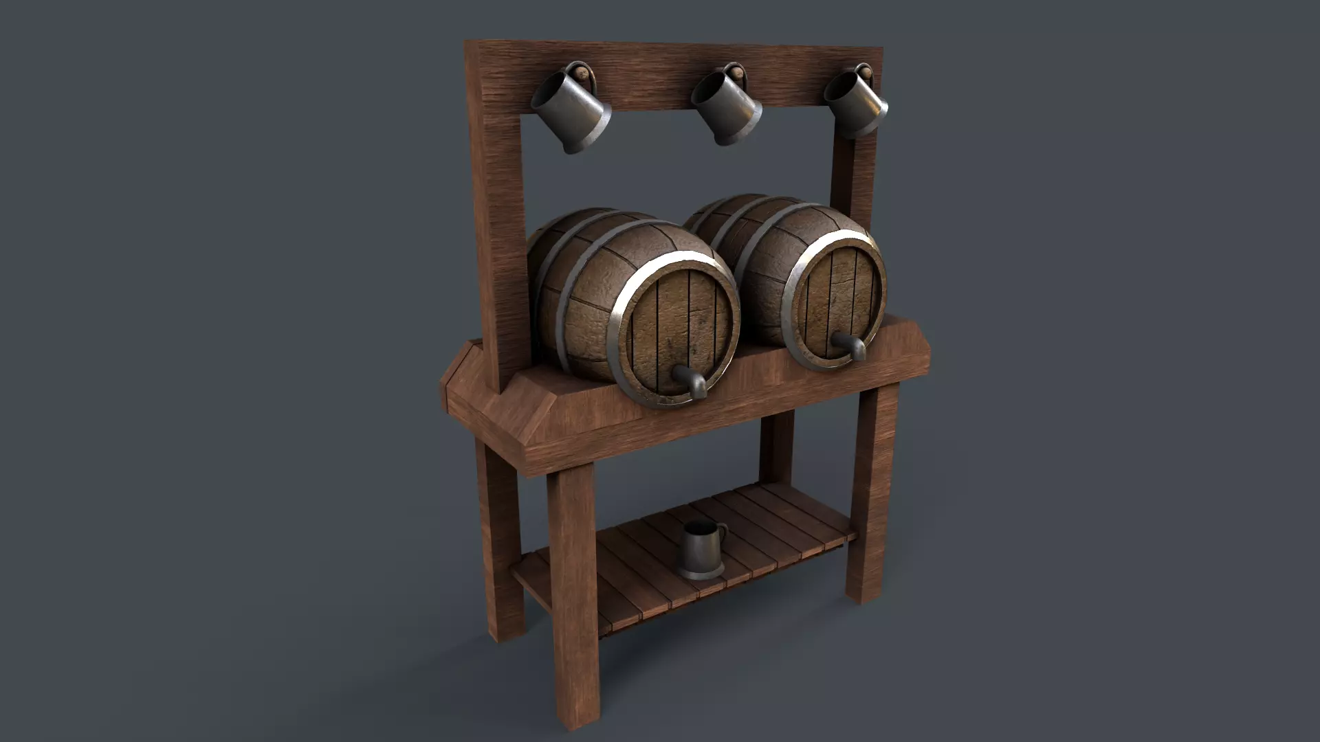 Medieval Wine Barrel Dirty Low-poly 3D model_0