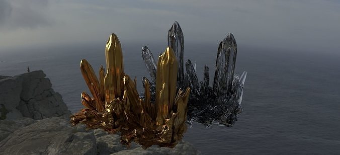 Crystals gold and silver on edge of cliff 3D model
