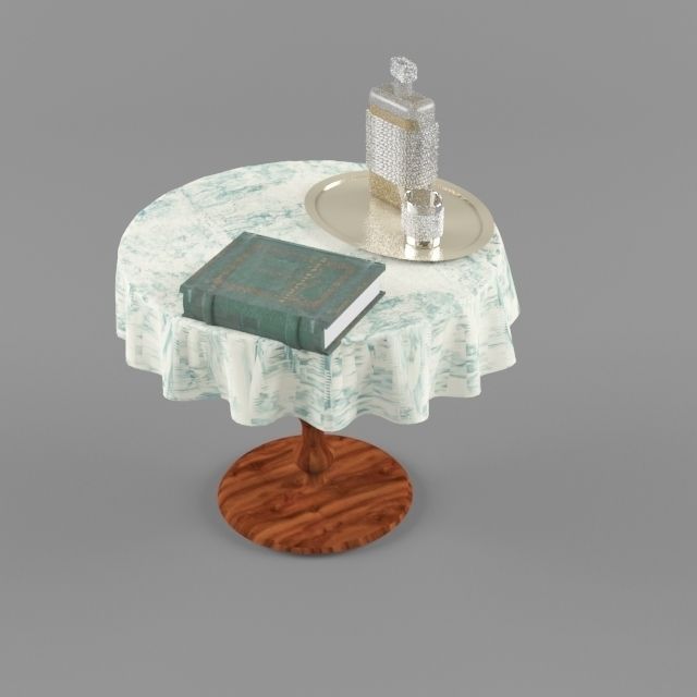 Country Reading Corner cow leather armchair with pouf and table 3D model_2