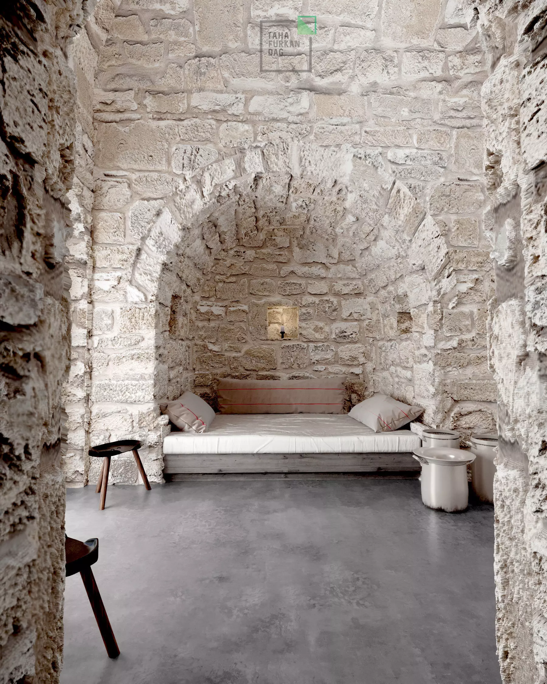 Scandinavian stone house 3D model_0