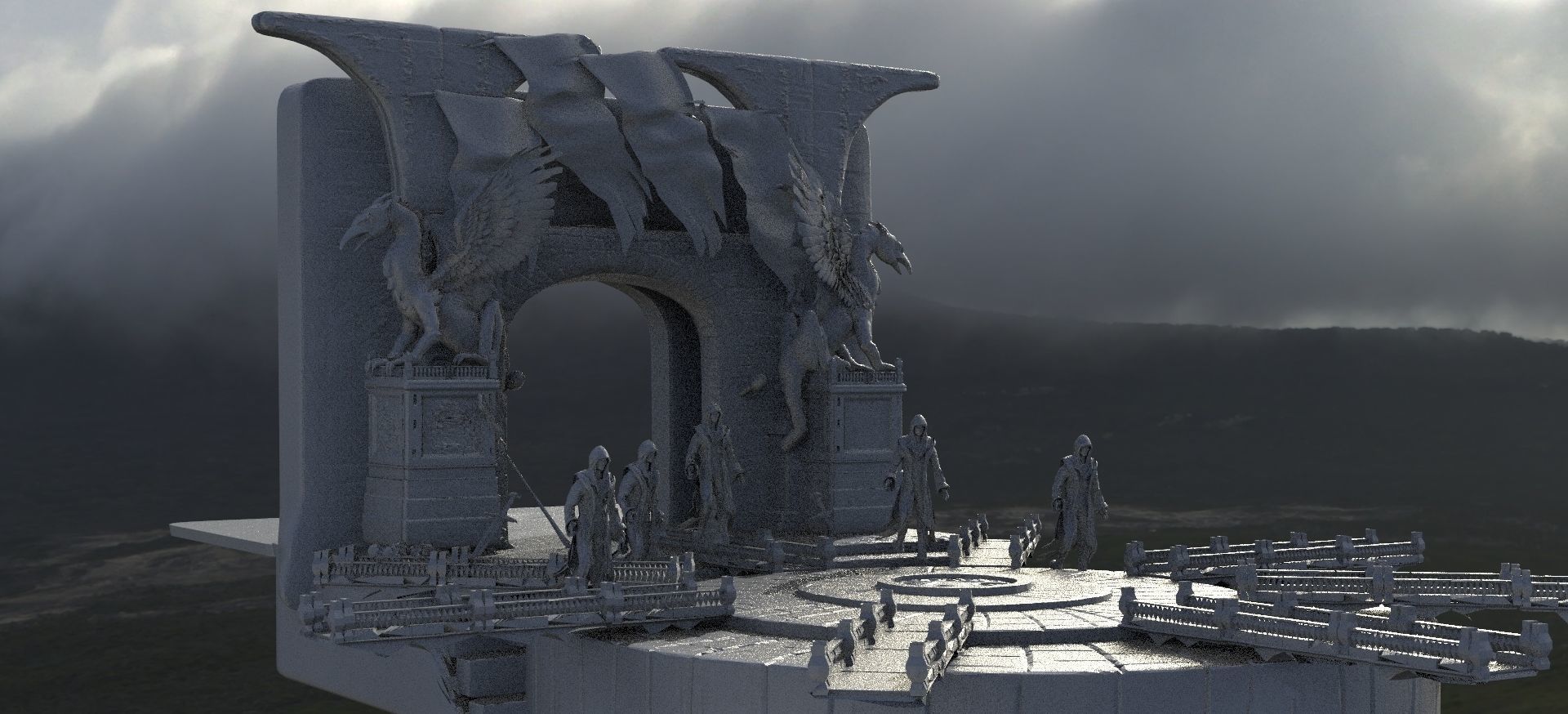 Cult leader Archway and cult members 3D model_1