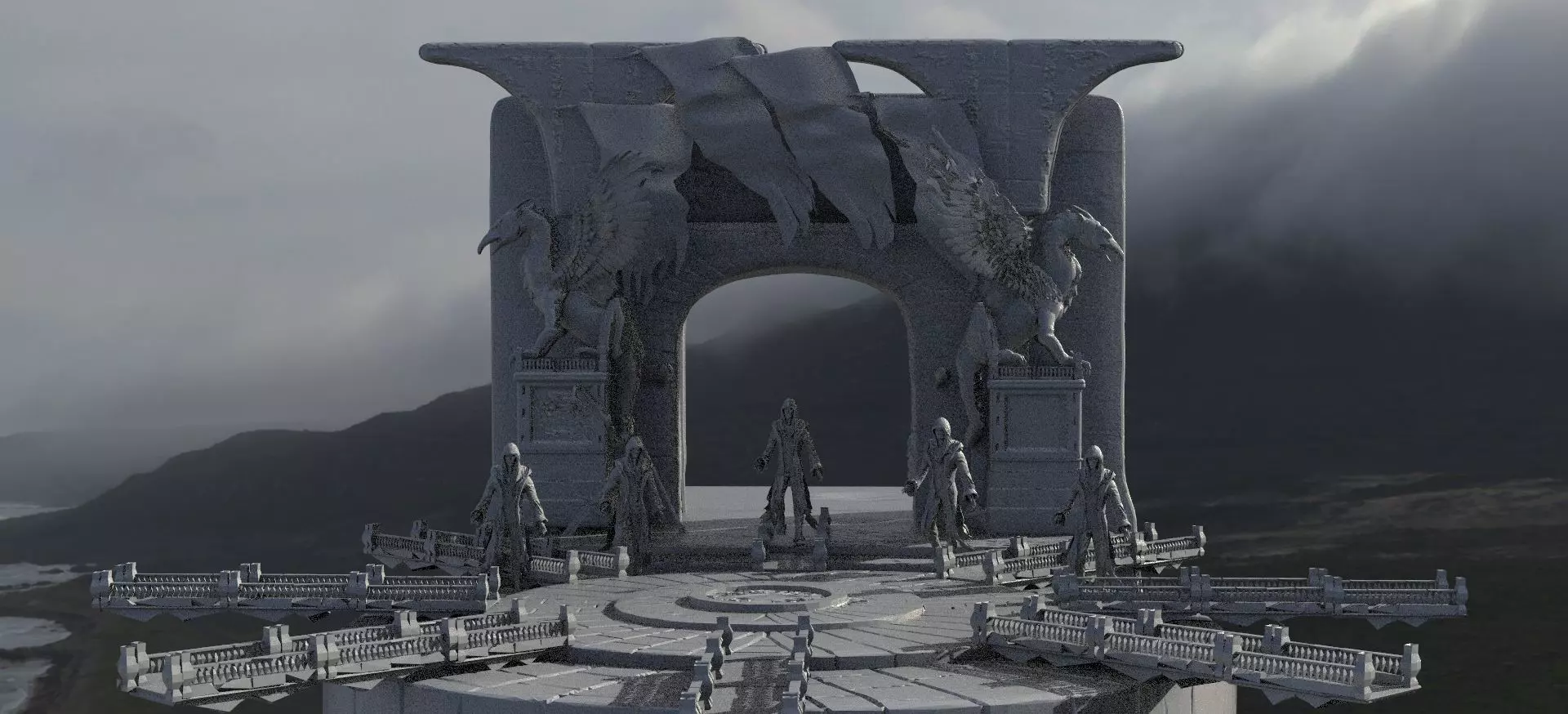 Cult leader Archway and cult members 3D model_0