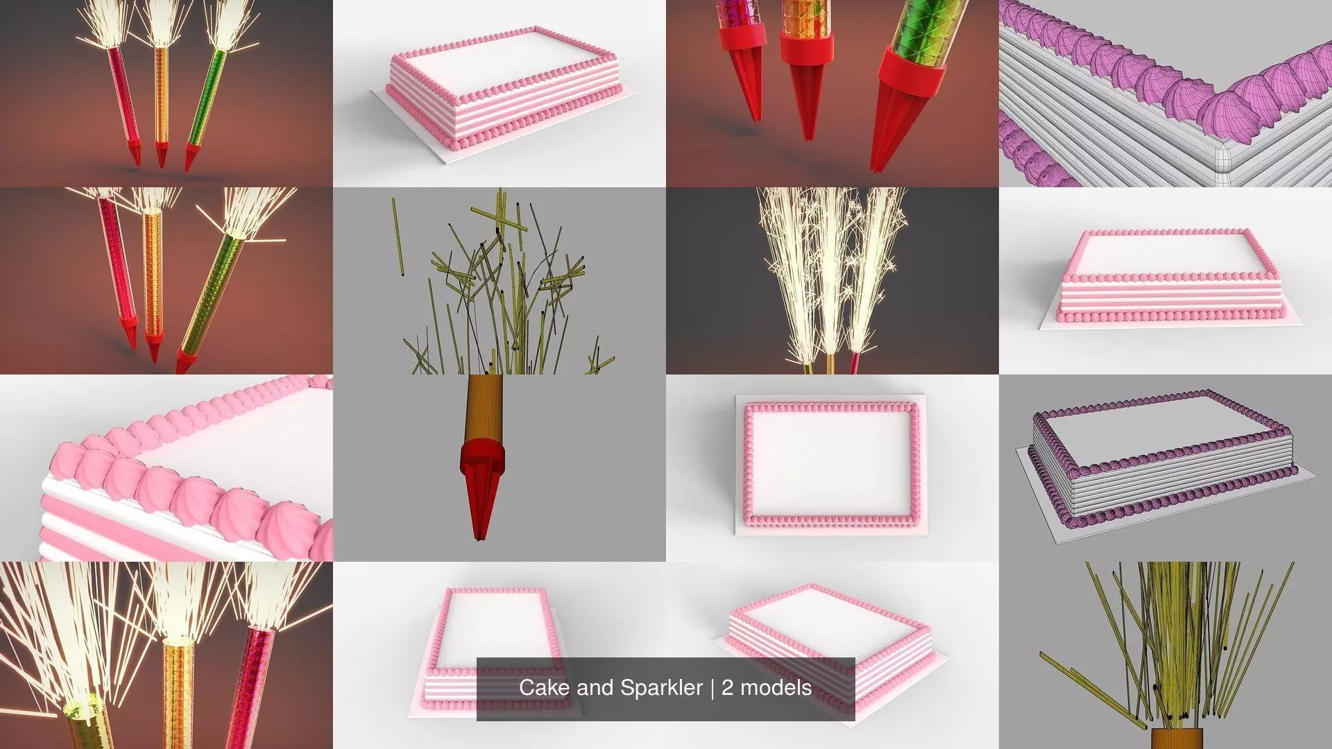 Cake and Sparkler 3D Model Collection_0