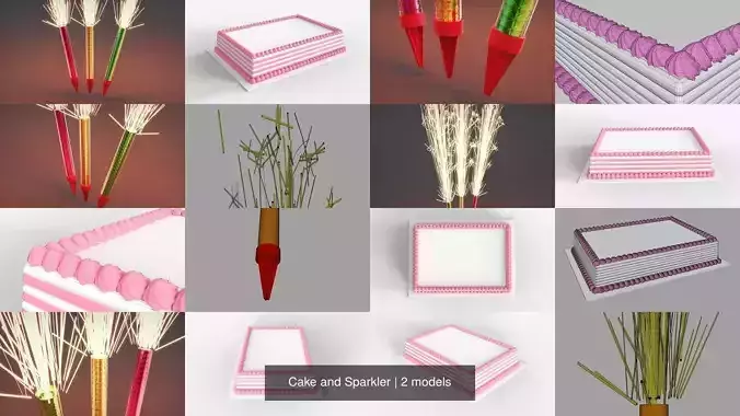 Cake and Sparkler 3D Model Collection