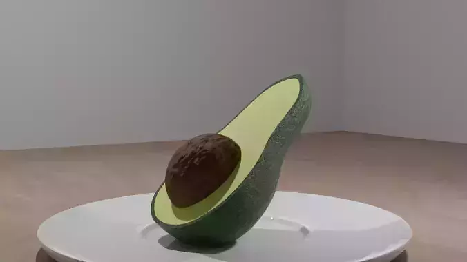 Avocado on plate in art gallery