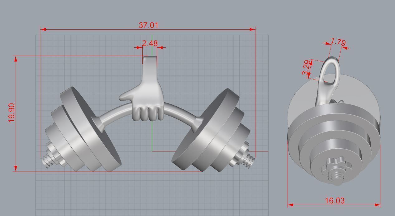 Pendant dumbbell 3D print model_2