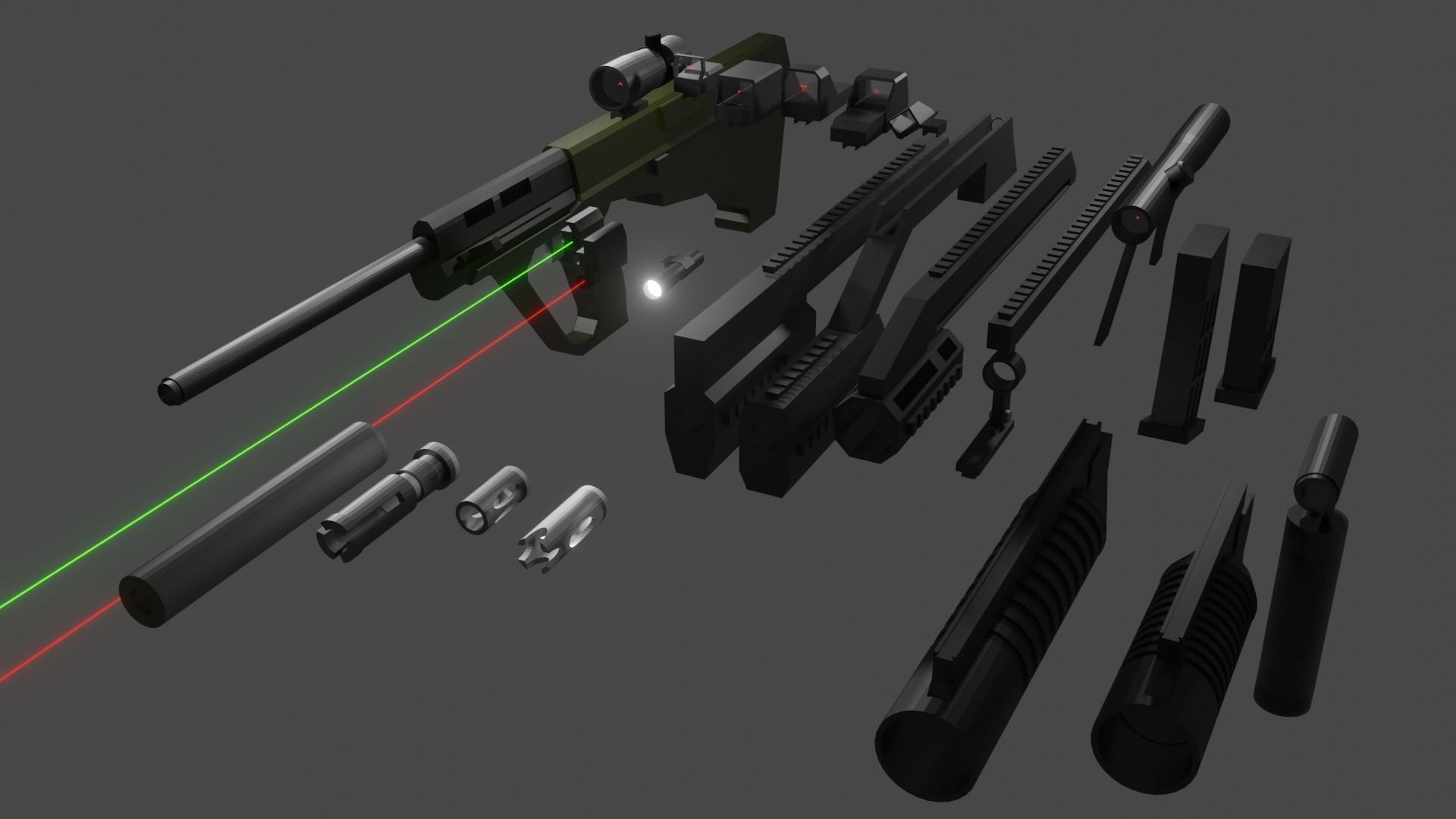 Custom AUG Low Poly Free 3D model_8