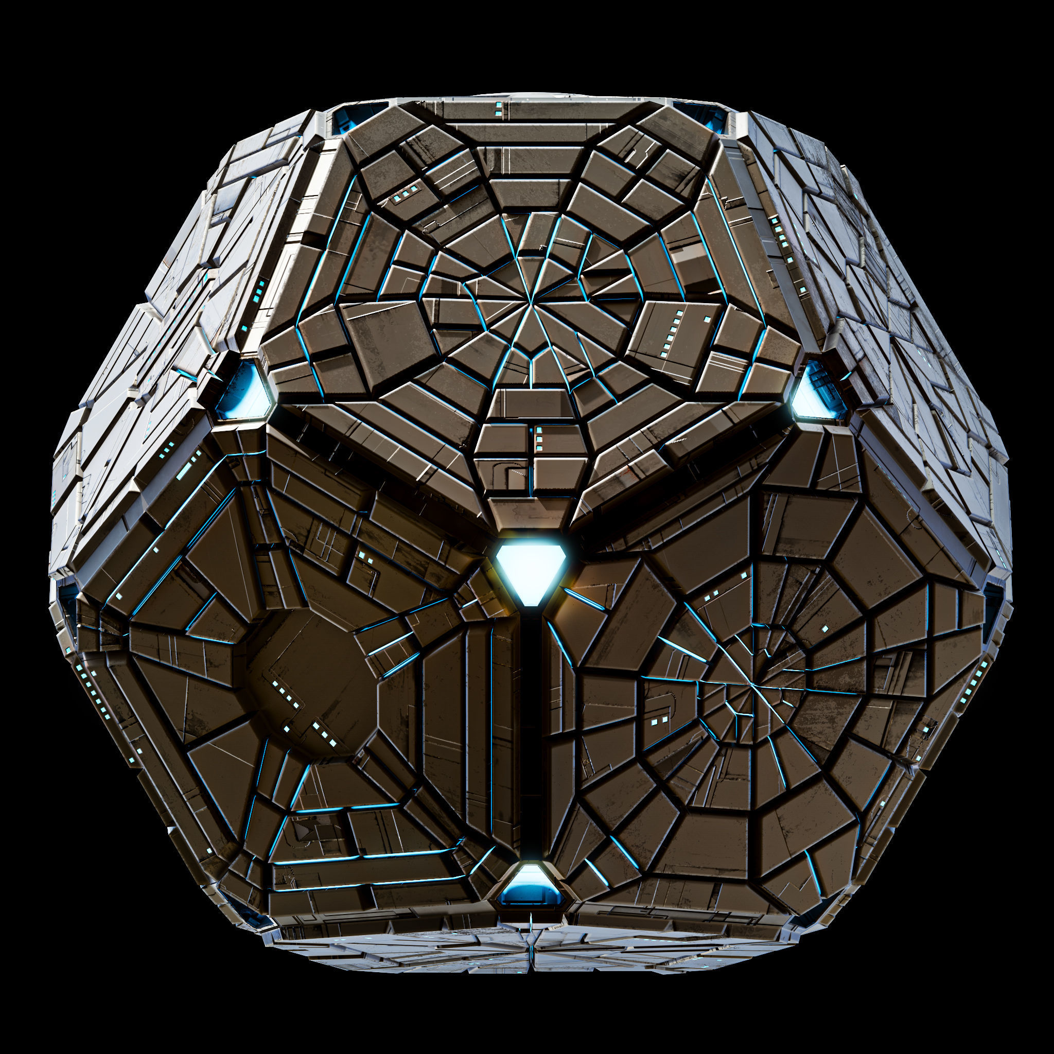 Geometrical Spacecraft Hedra Sphere Round Sci-Fi Space Station Low-poly 3D model_2