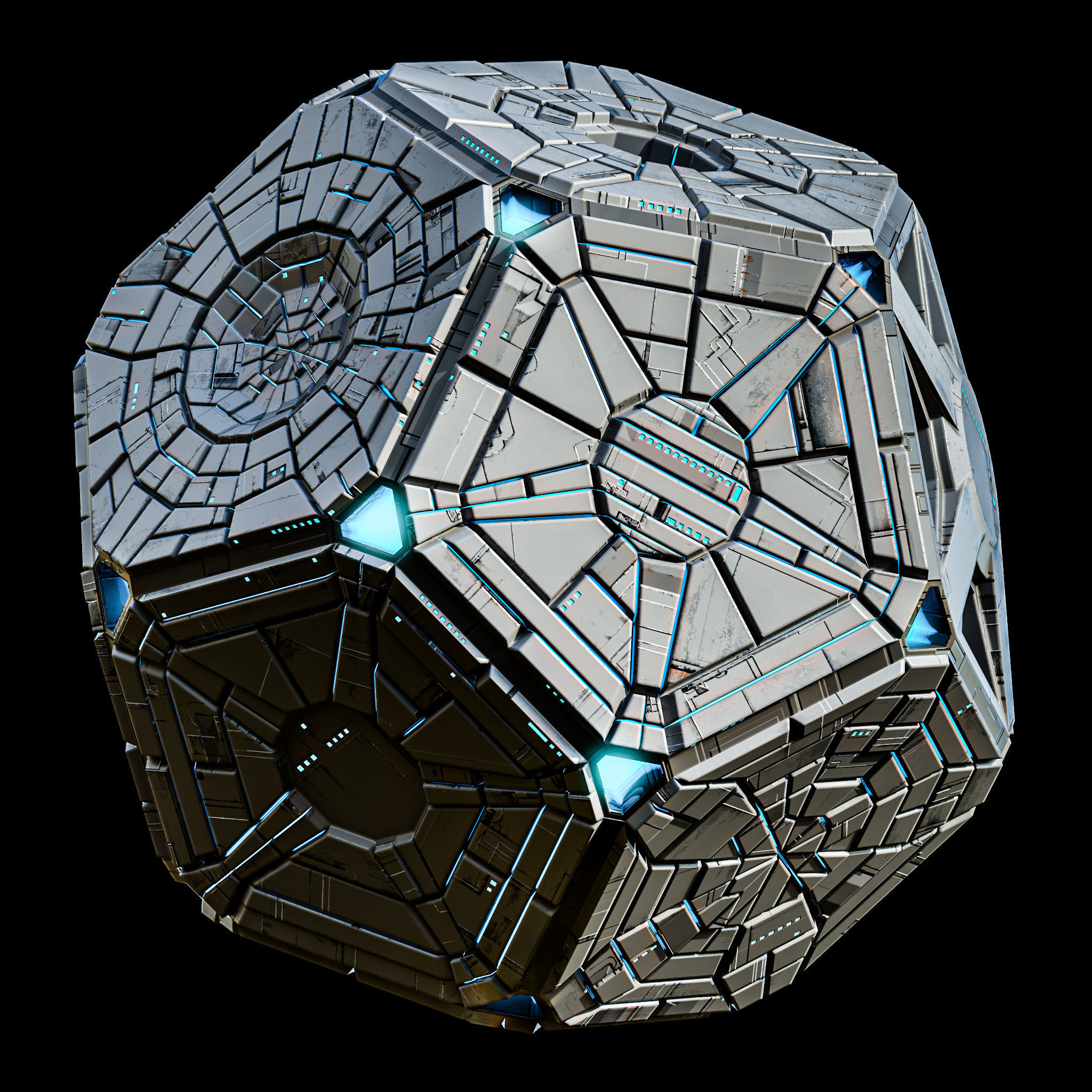 Geometrical Spacecraft Hedra Sphere Round Sci-Fi Space Station Low-poly 3D model_3