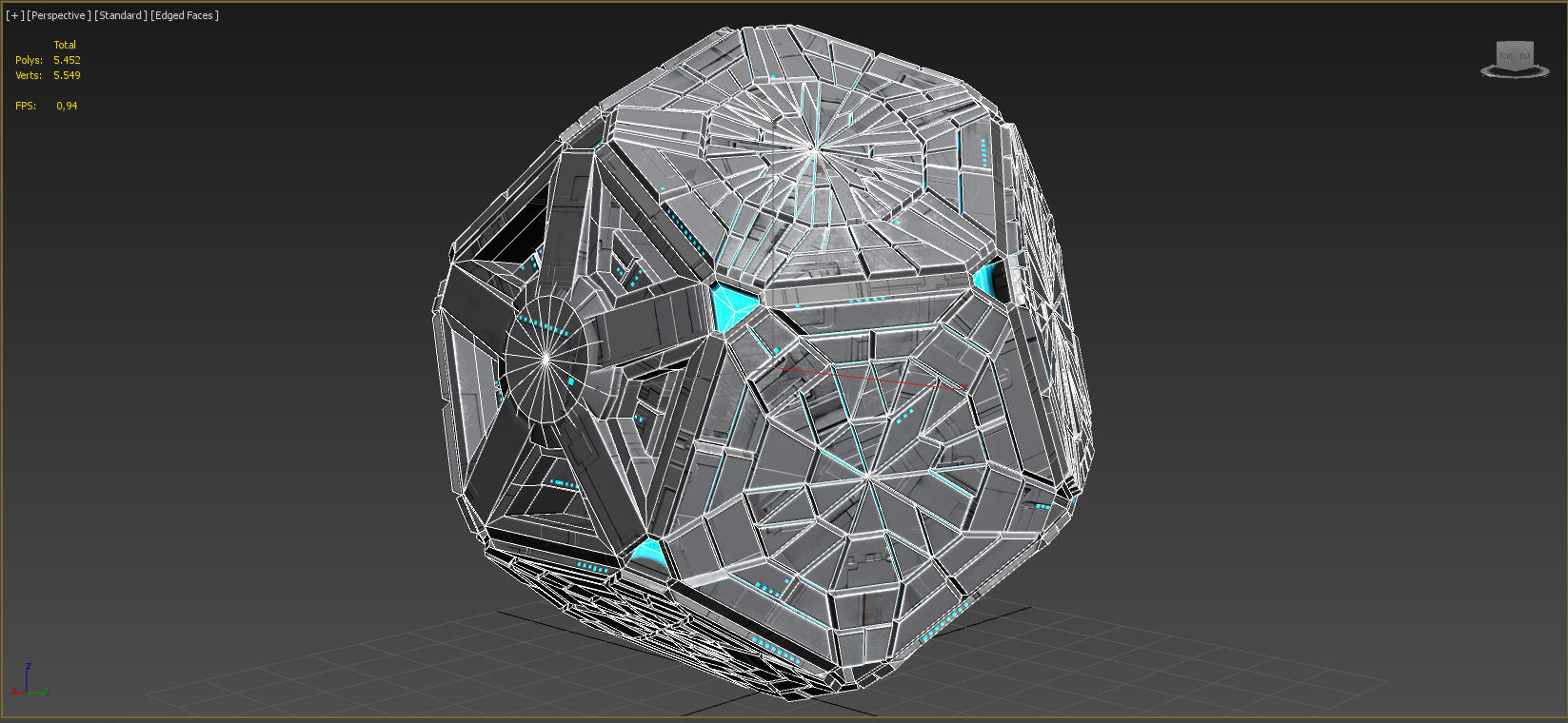 Geometrical Spacecraft Hedra Sphere Round Sci-Fi Space Station Low-poly 3D model_6