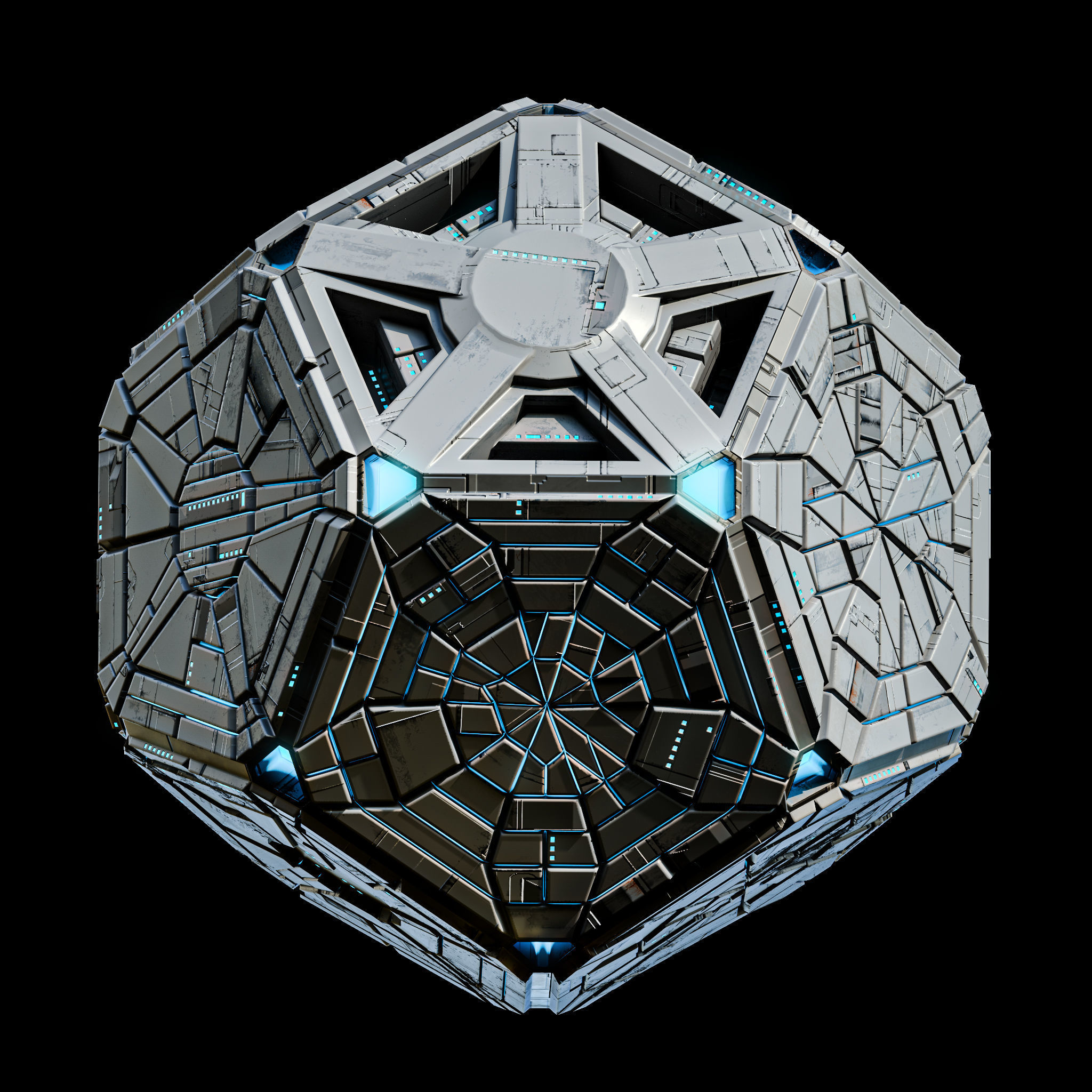 Geometrical Spacecraft Hedra Sphere Round Sci-Fi Space Station Low-poly 3D model_4