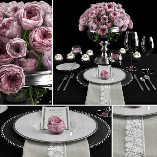 Table setting with roses  3D model