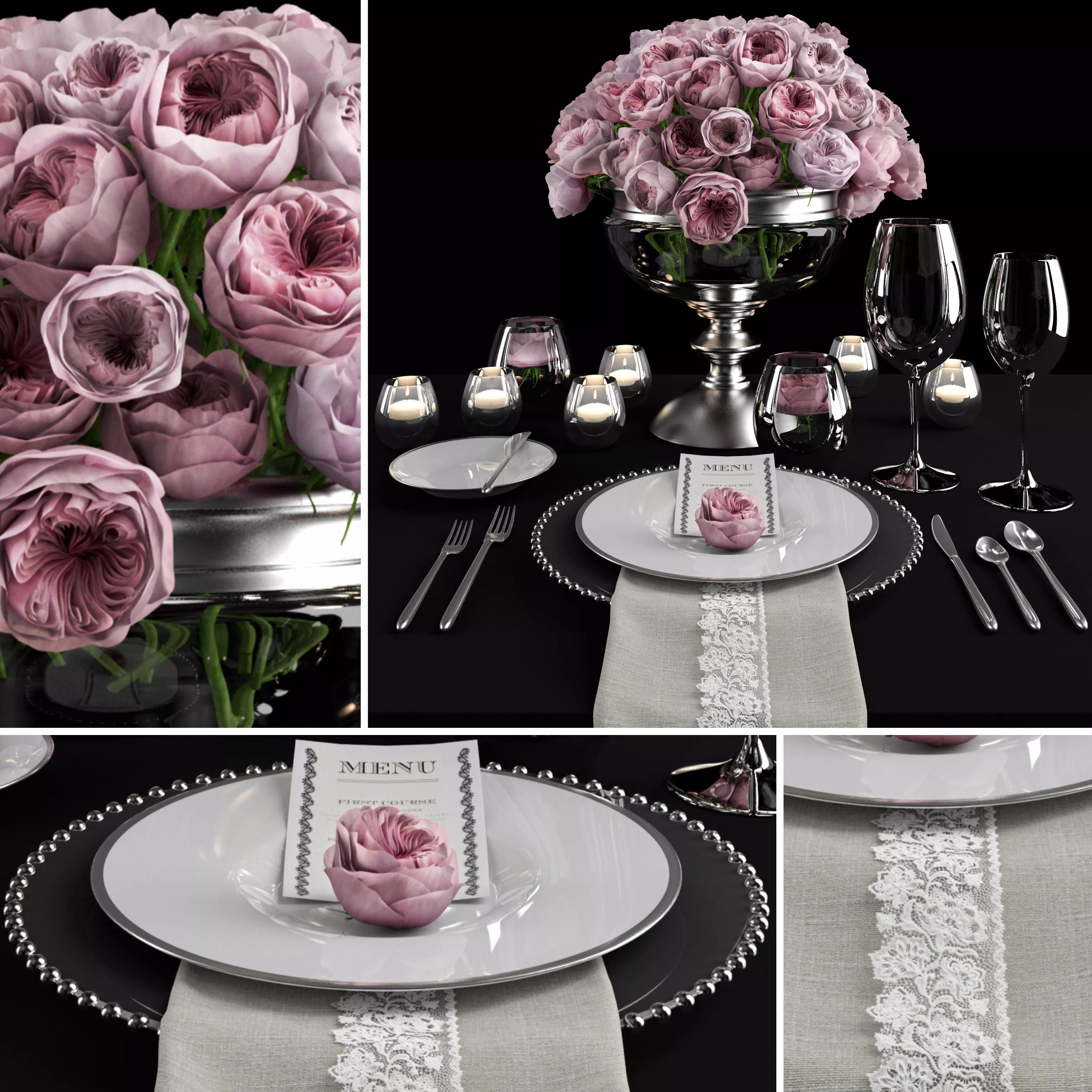 Table setting with roses  3D model_0