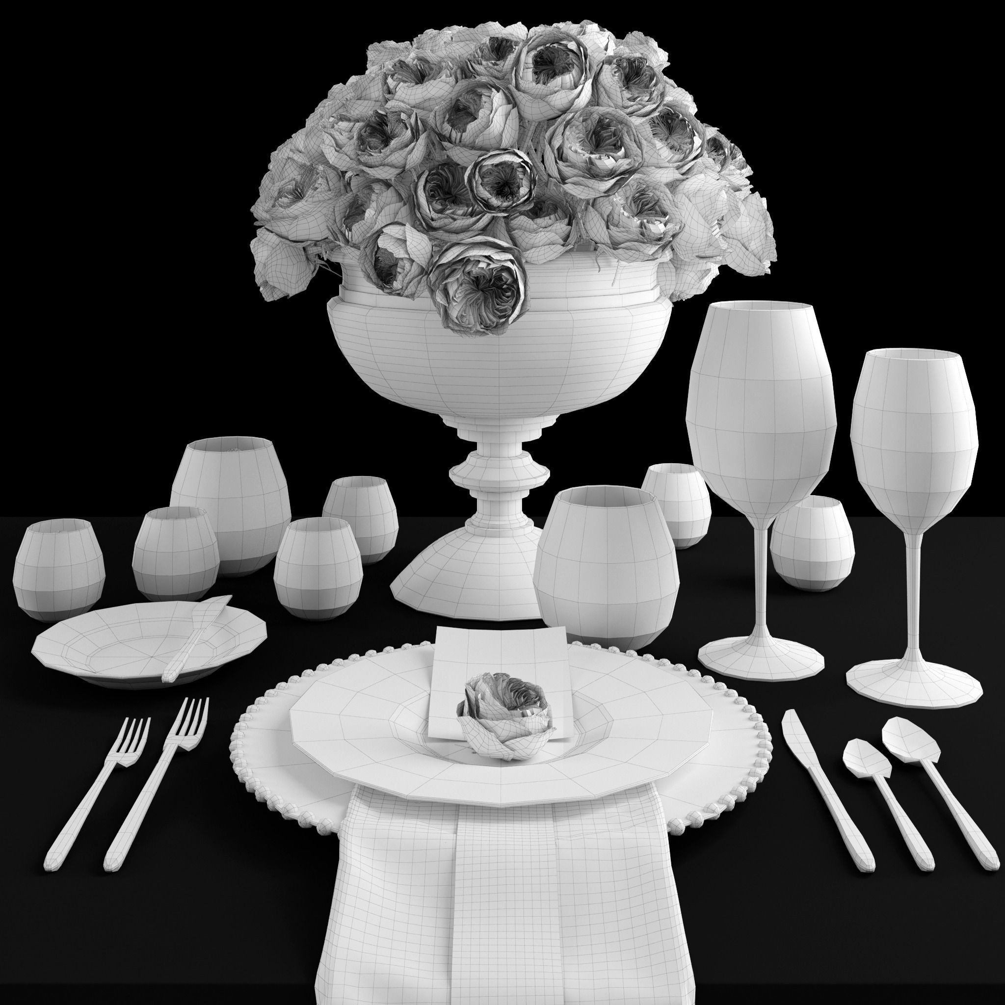 Table setting with roses  3D model_5