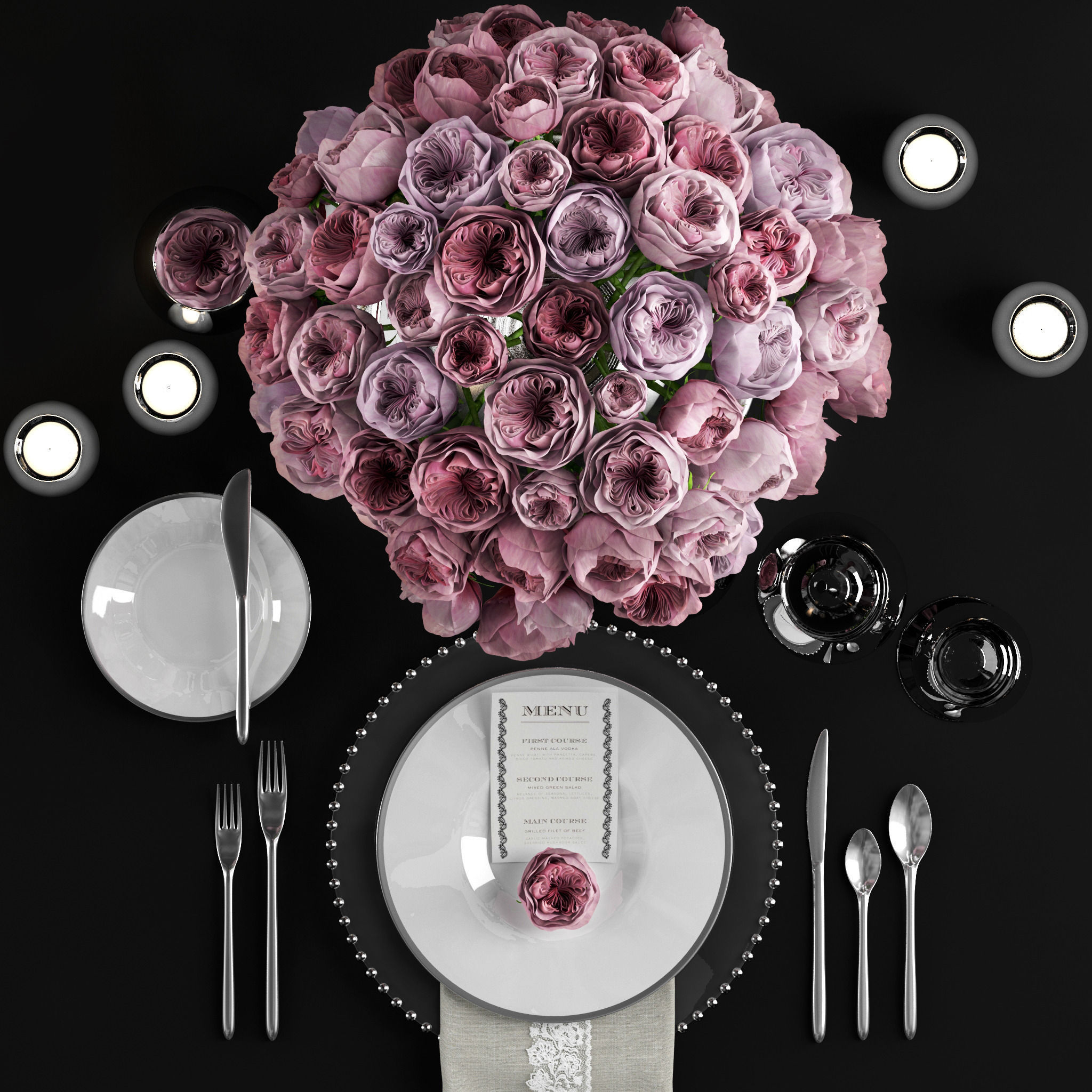 Table setting with roses  3D model_3