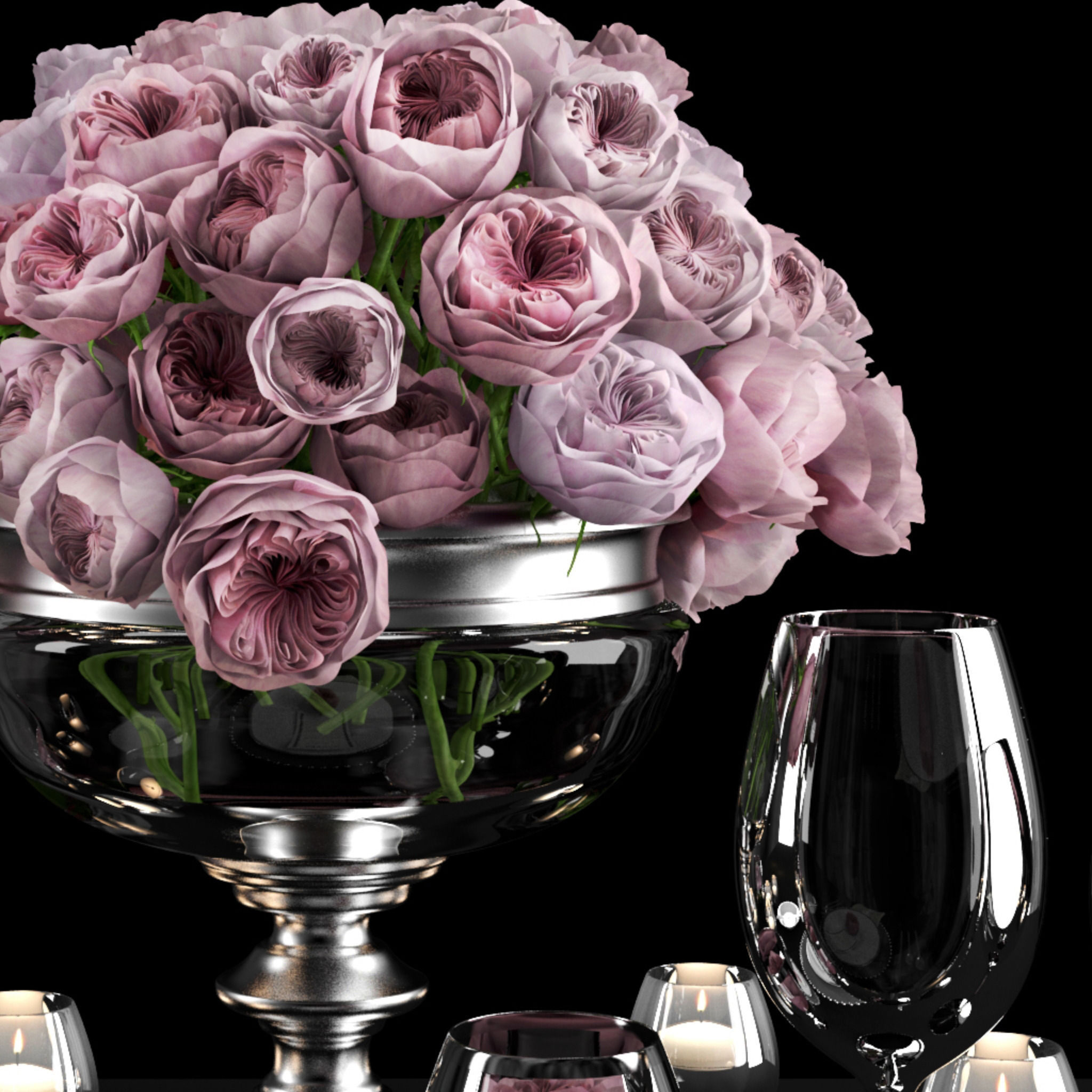 Table setting with roses  3D model_2