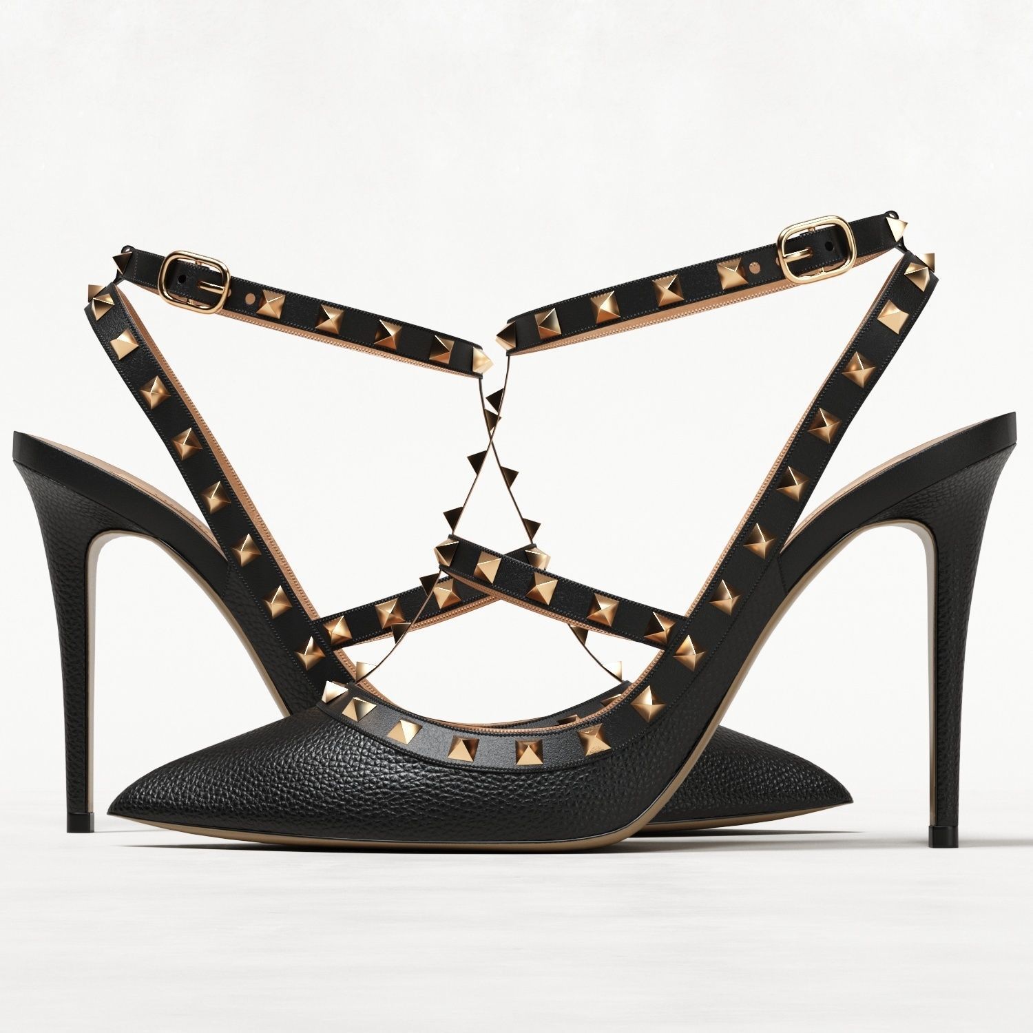 Valentino Grainy Calfskin Rockstud Caged Pumps Low-poly 3D model_15