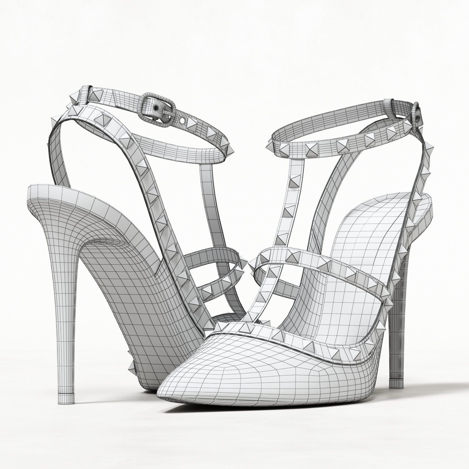 Valentino Grainy Calfskin Rockstud Caged Pumps Low-poly 3D model_24