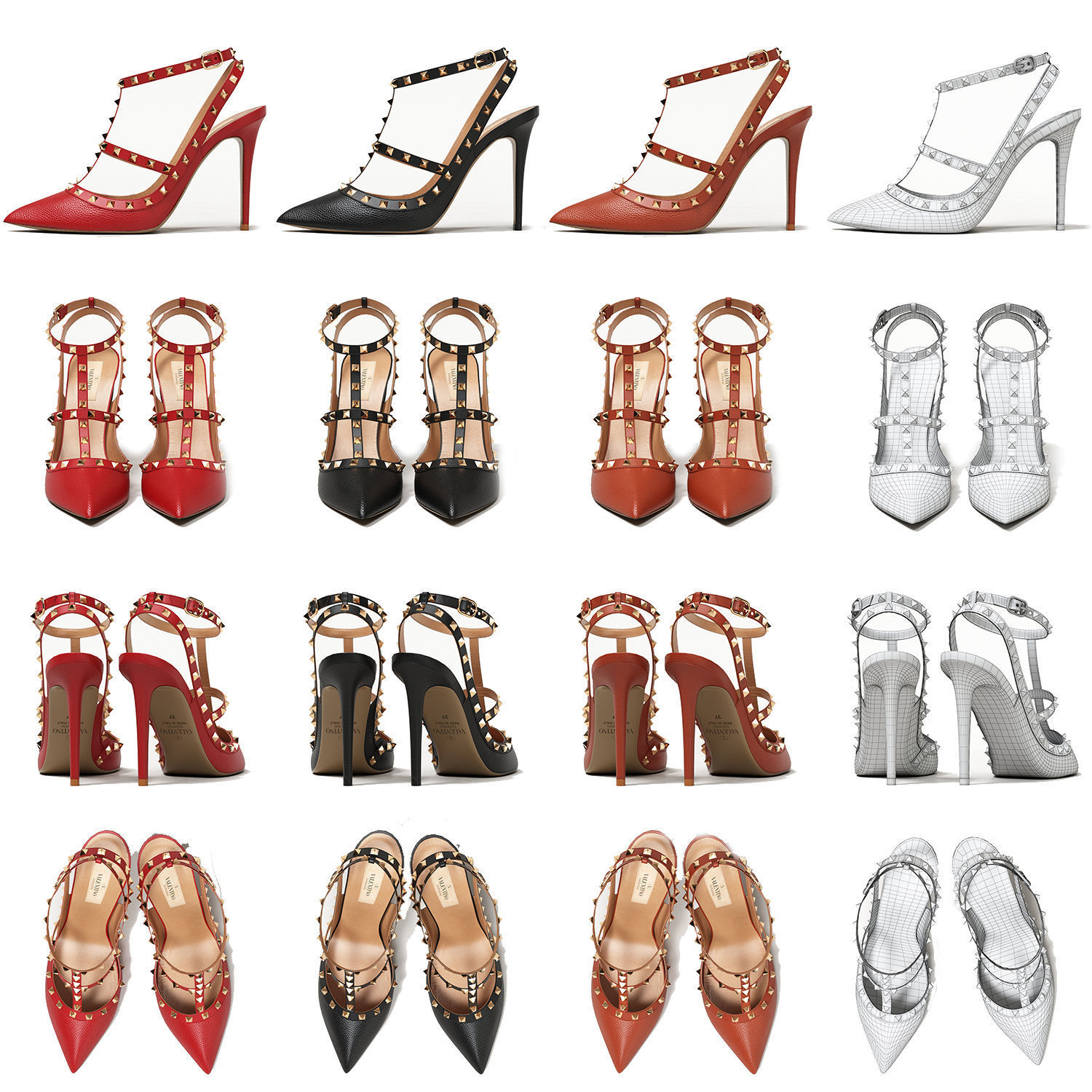 Valentino Grainy Calfskin Rockstud Caged Pumps Low-poly 3D model_1