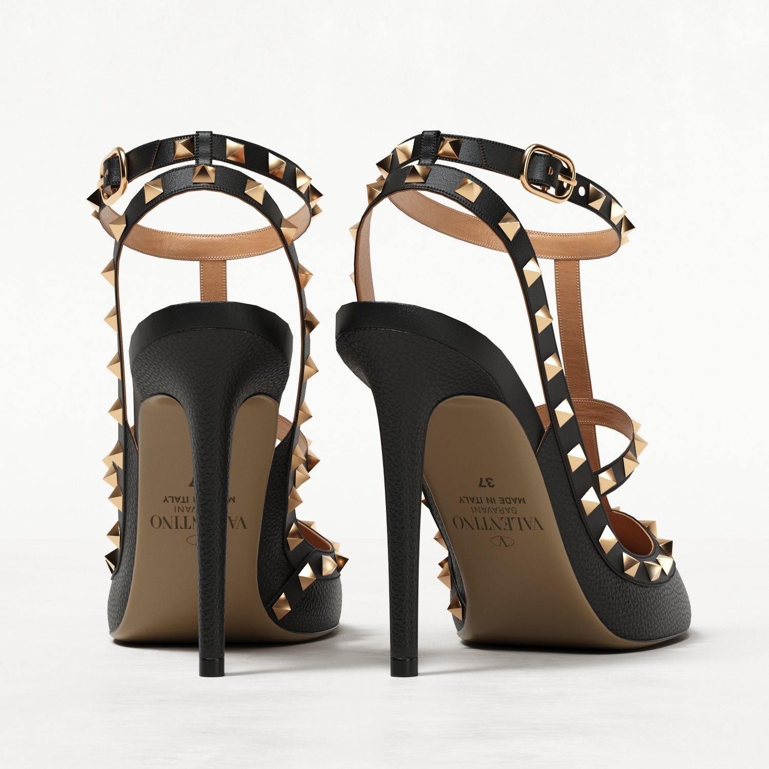 Valentino Grainy Calfskin Rockstud Caged Pumps Low-poly 3D model_11