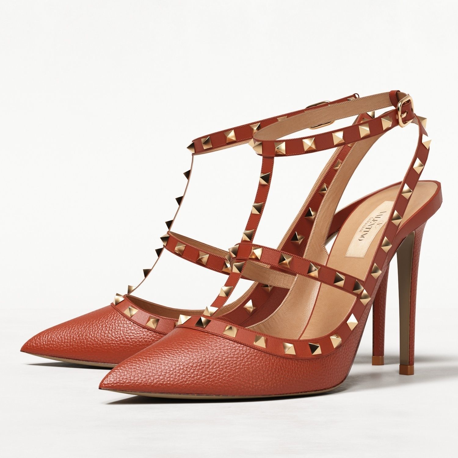 Valentino Grainy Calfskin Rockstud Caged Pumps Low-poly 3D model_16