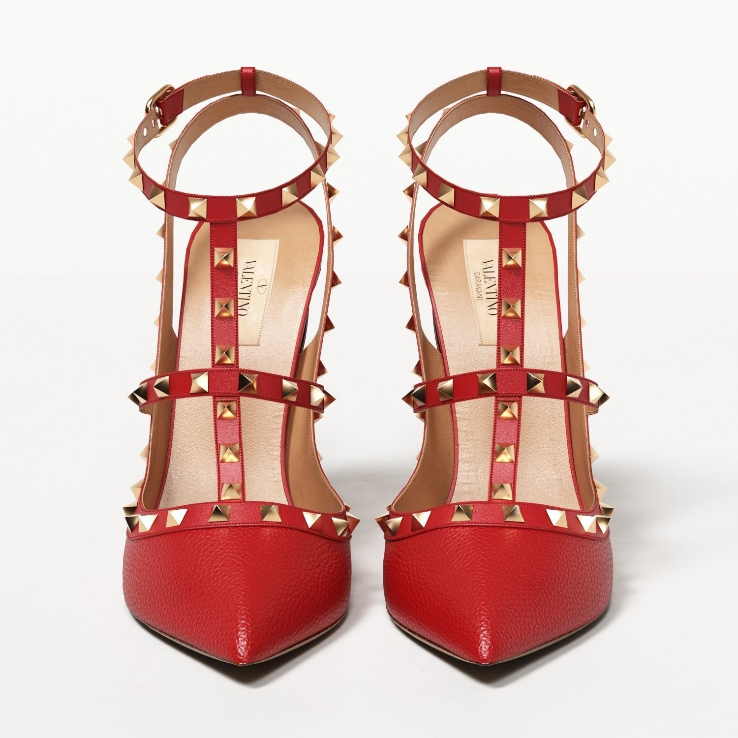 Valentino Grainy Calfskin Rockstud Caged Pumps Low-poly 3D model_7