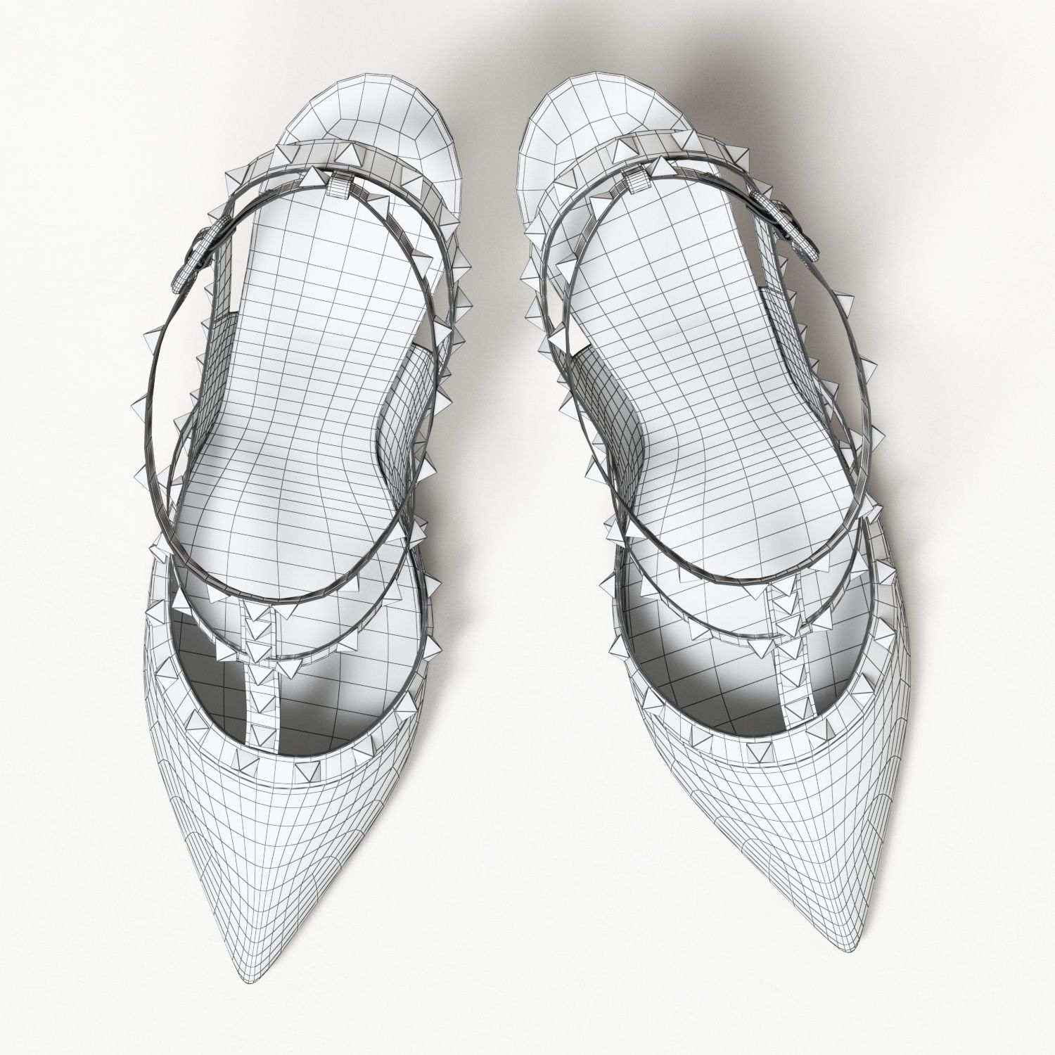 Valentino Grainy Calfskin Rockstud Caged Pumps Low-poly 3D model_26