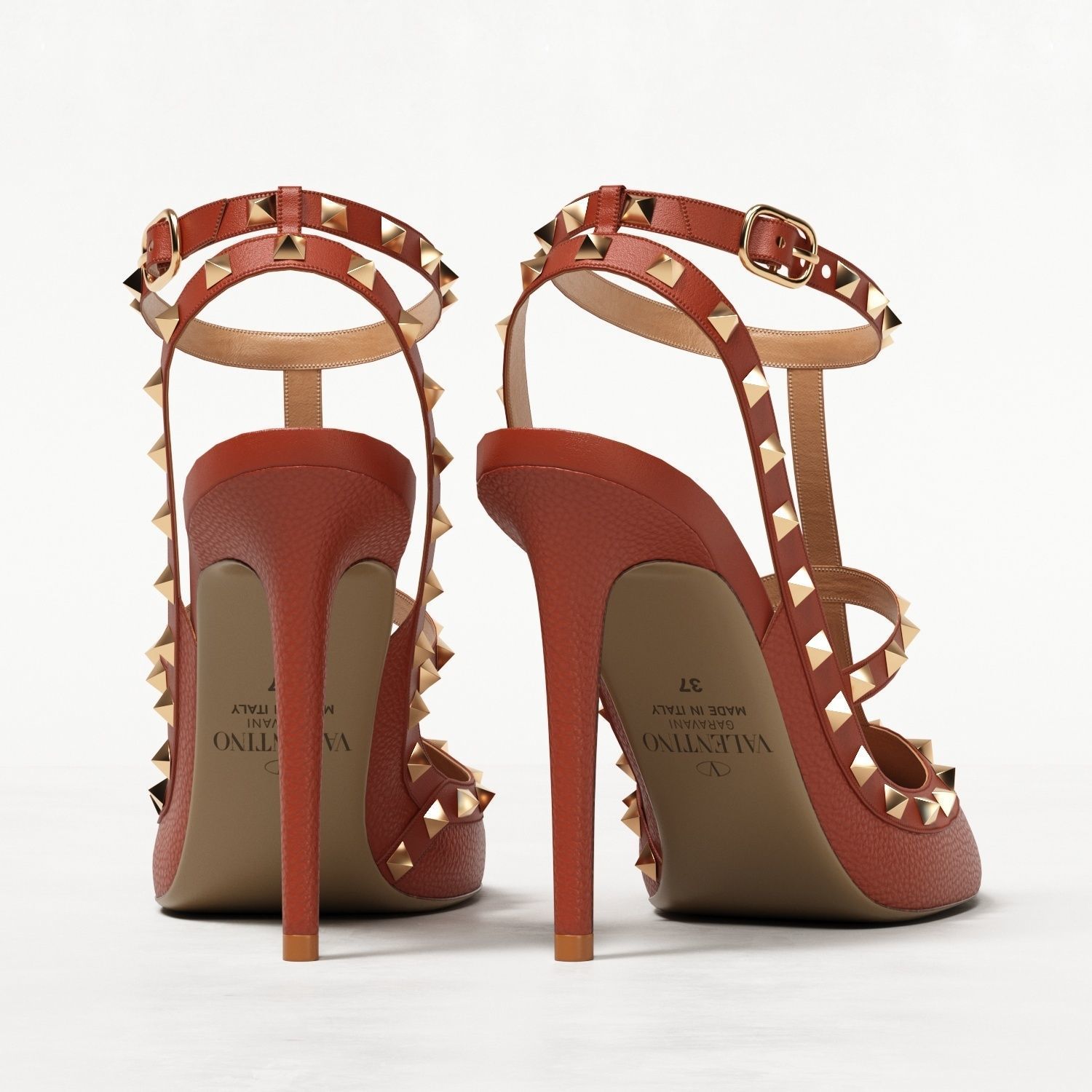Valentino Grainy Calfskin Rockstud Caged Pumps Low-poly 3D model_18
