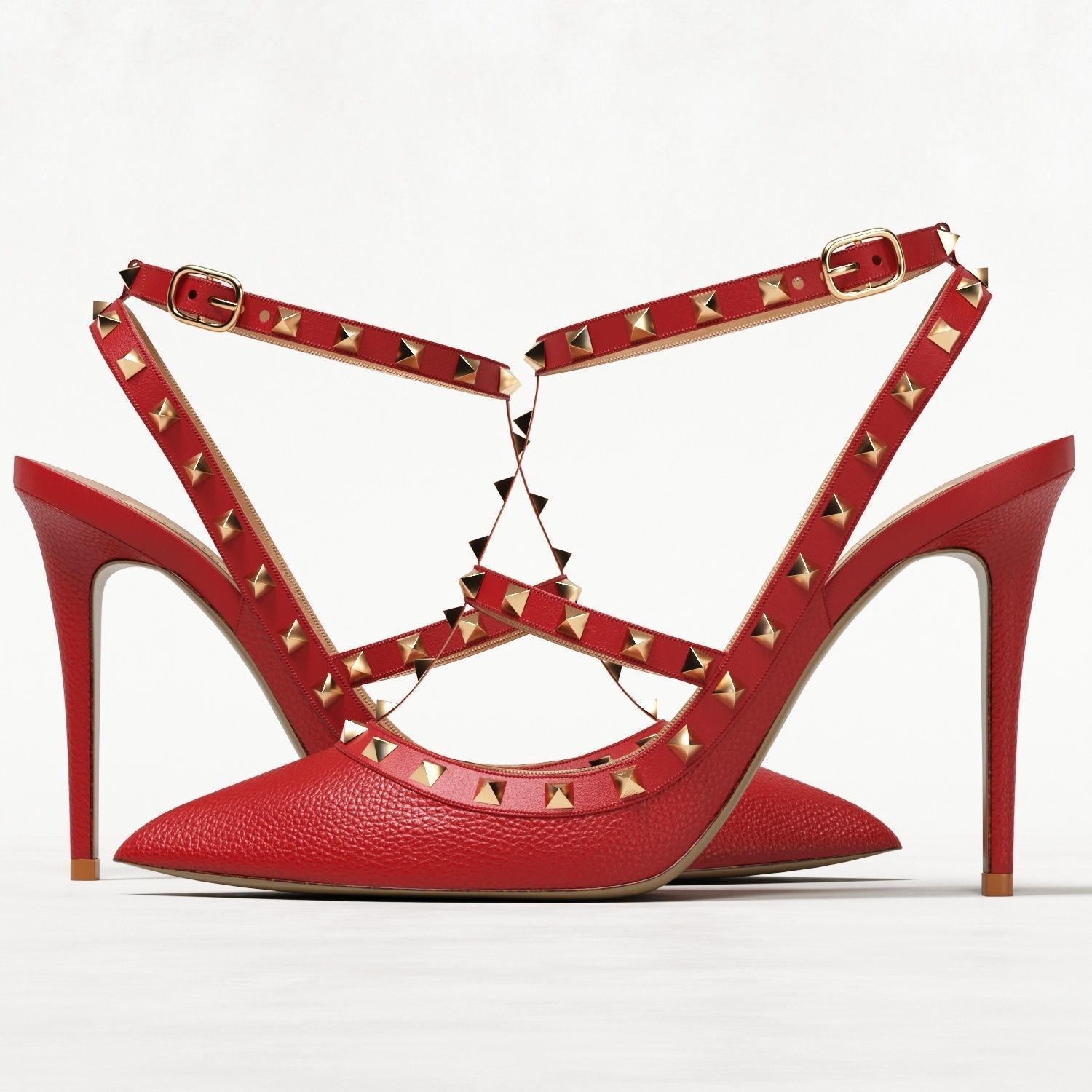 Valentino Grainy Calfskin Rockstud Caged Pumps Low-poly 3D model_8