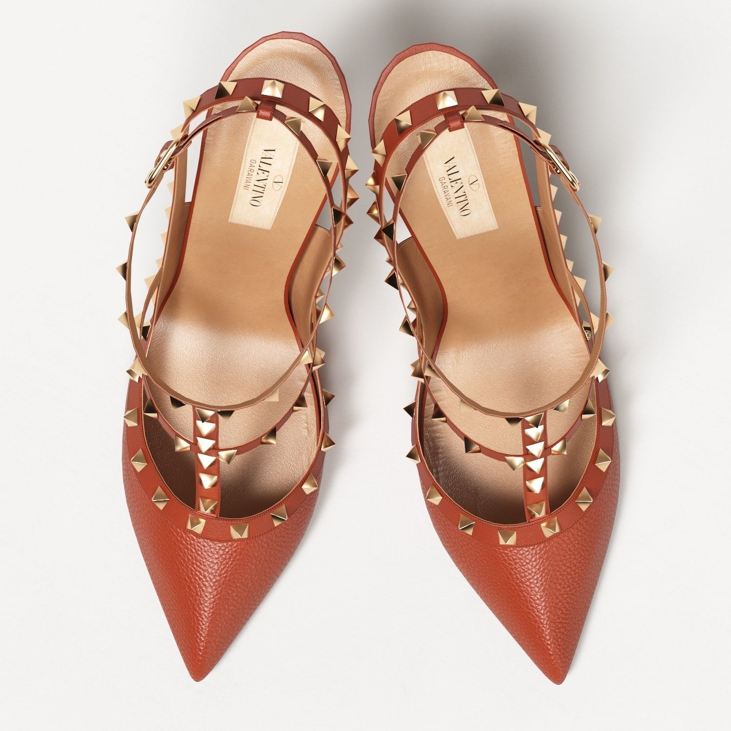 Valentino Grainy Calfskin Rockstud Caged Pumps Low-poly 3D model_19