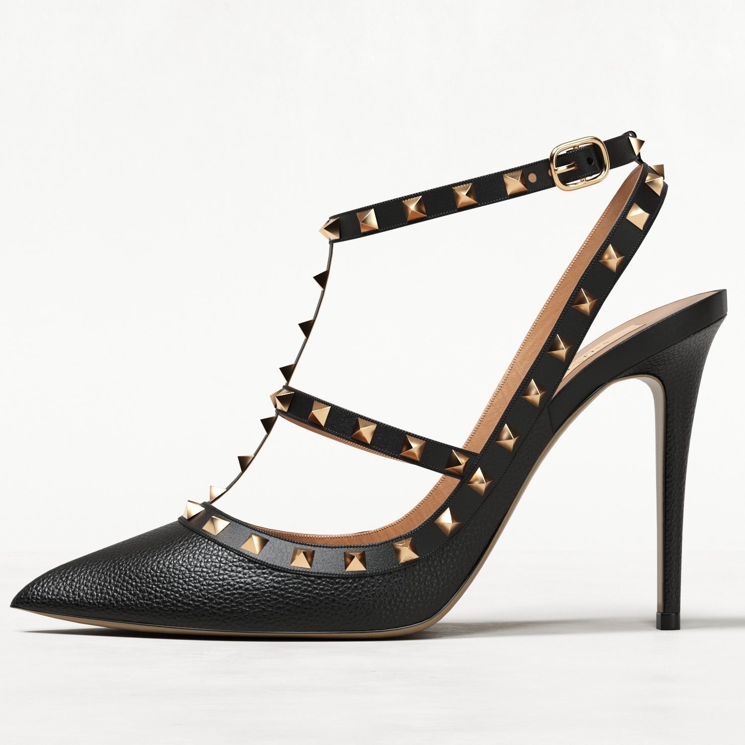 Valentino Grainy Calfskin Rockstud Caged Pumps Low-poly 3D model_13