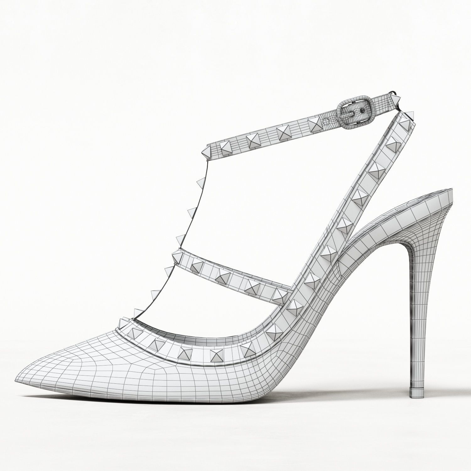 Valentino Grainy Calfskin Rockstud Caged Pumps Low-poly 3D model_27