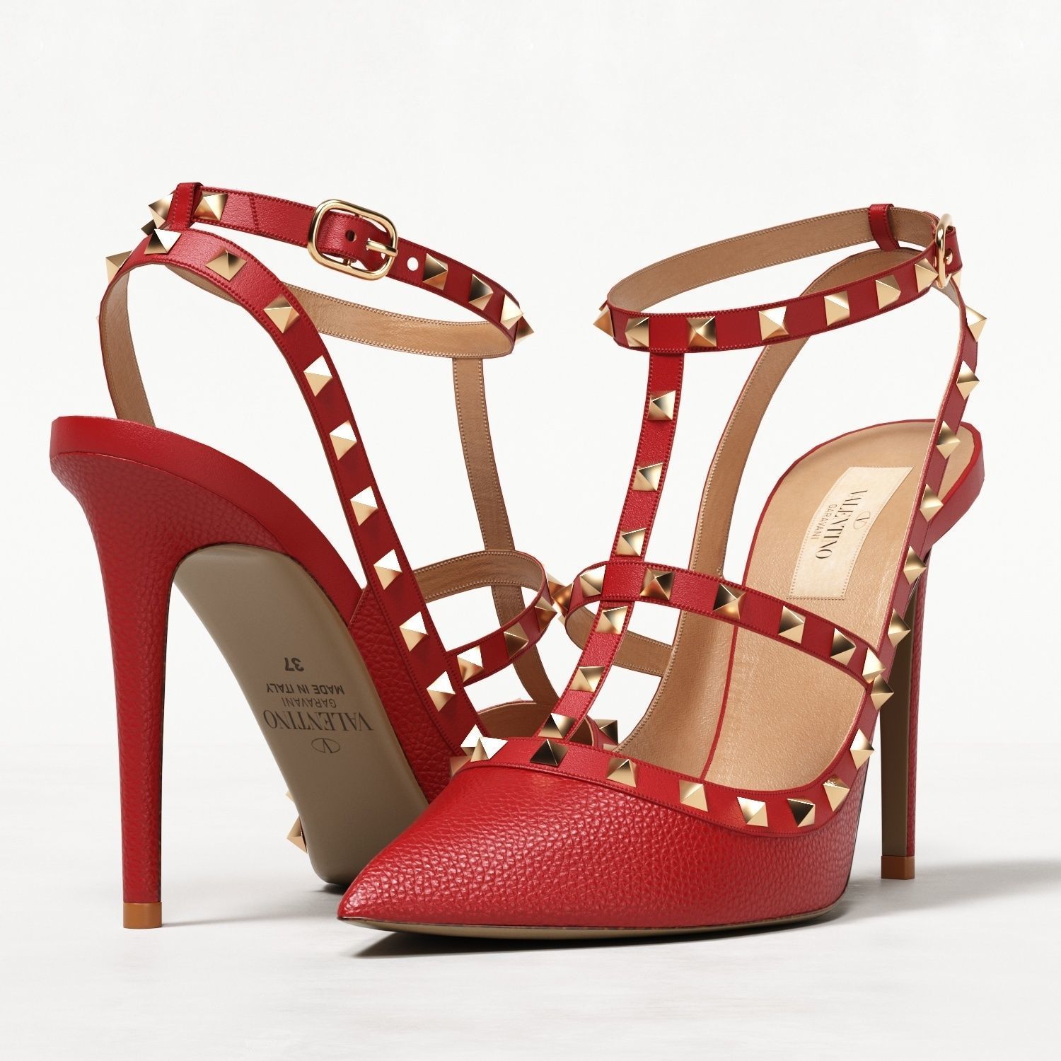 Valentino Grainy Calfskin Rockstud Caged Pumps Low-poly 3D model_3