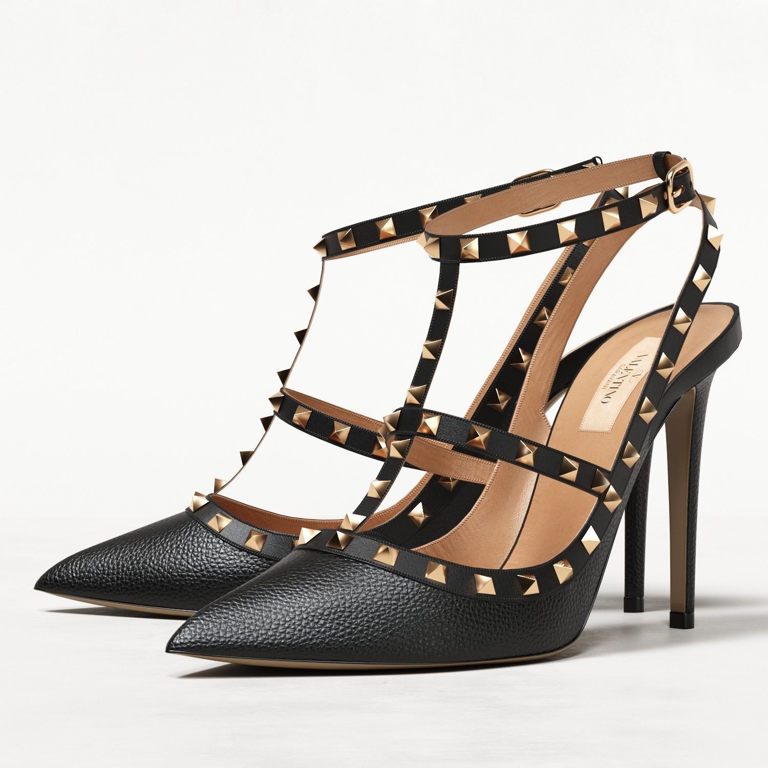 Valentino Grainy Calfskin Rockstud Caged Pumps Low-poly 3D model_9