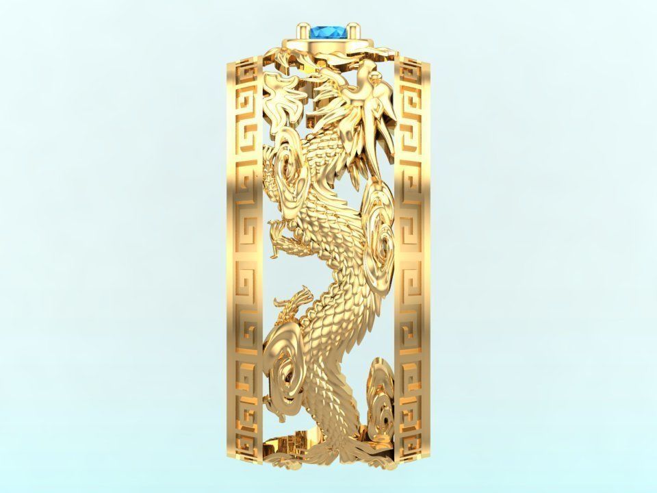 Dragon Ring - Twin Dragon Ring - Mens Ring - N1003 3D print model_3