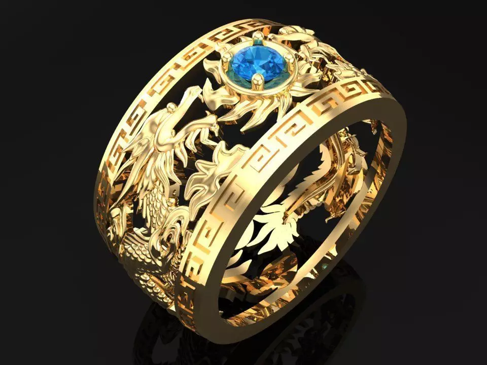 Dragon Ring - Twin Dragon Ring - Mens Ring - N1003 3D print model_0