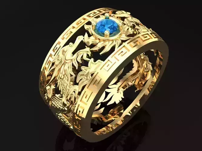 Dragon Ring - Twin Dragon Ring - Mens Ring - N1003